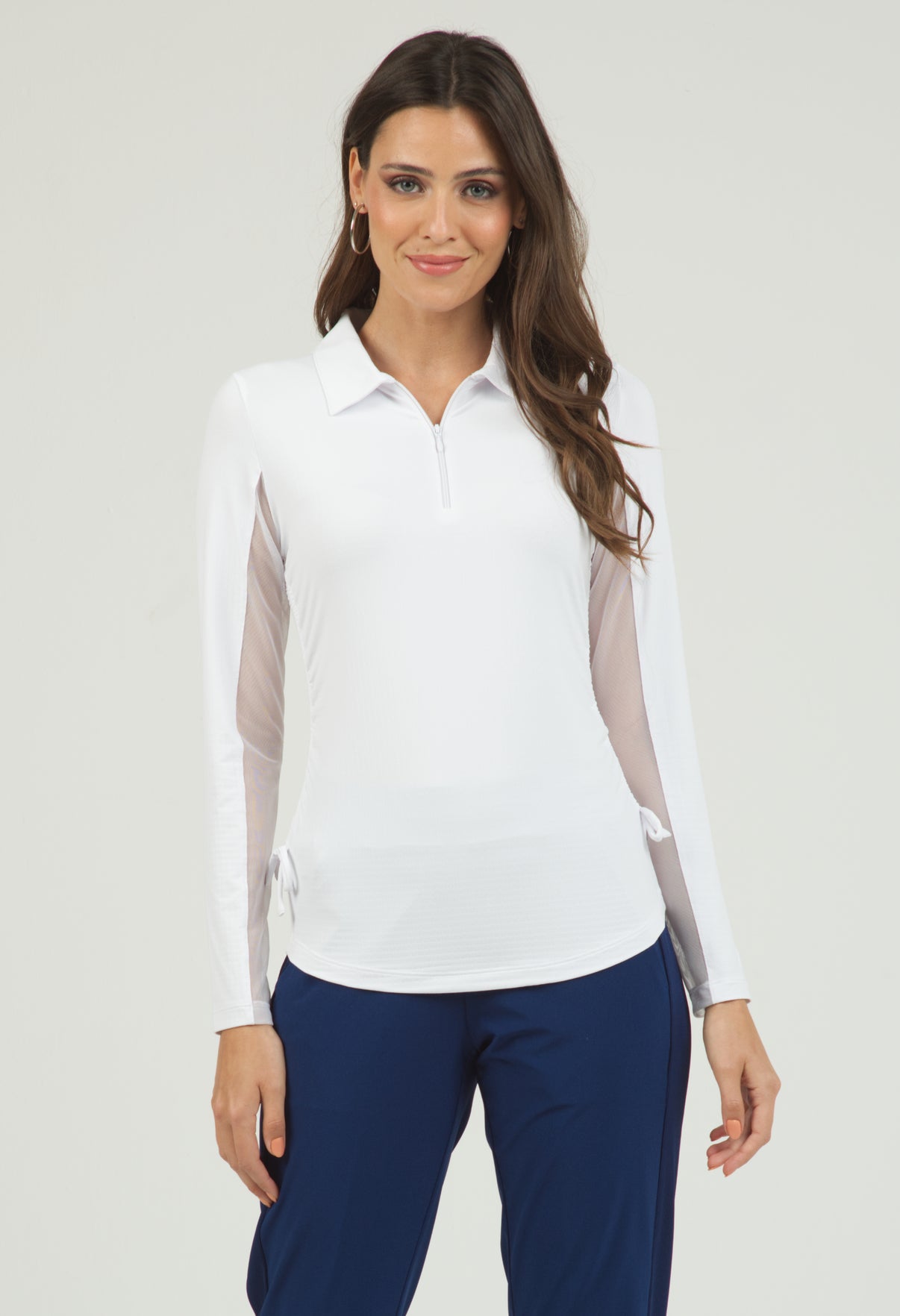 IBKÜL - Adjustable Length Long Sleeve Polo - 48000 - Color: White