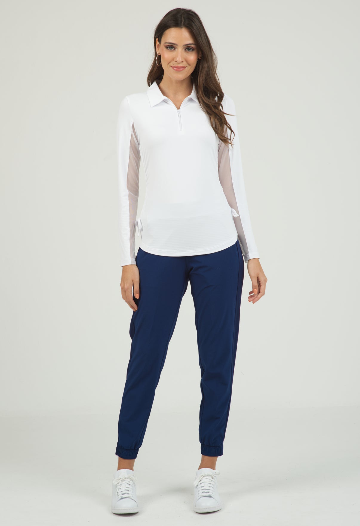 IBKÜL - Adjustable Length Long Sleeve Polo - 48000 - Color: White