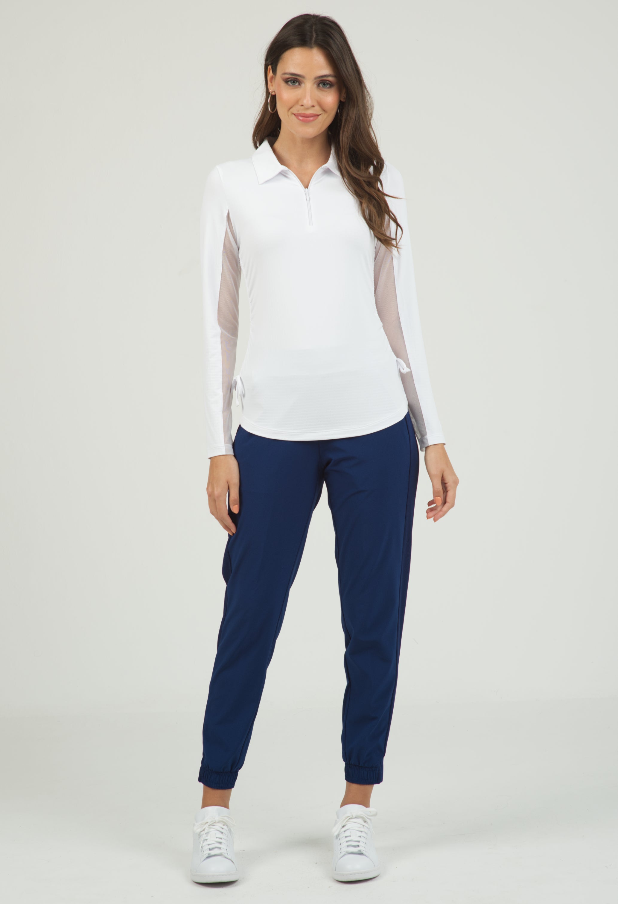 IBKÜL - Adjustable Length Long Sleeve Polo - 48000 - Color: White