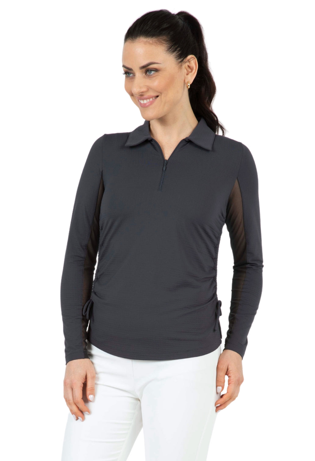 IBKÜL - Adjustable Length Long Sleeve Polo - 48000 - Color: Charcoal