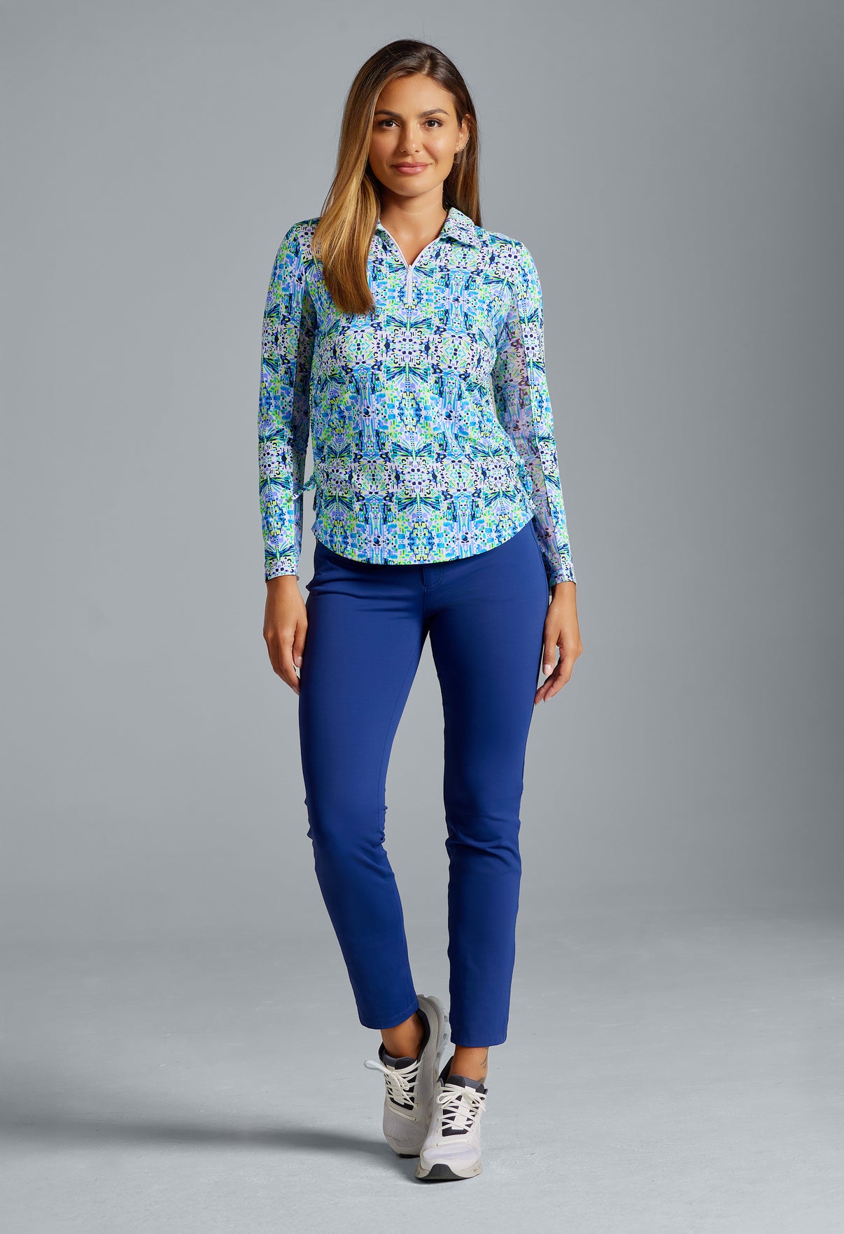 IBKÜL - Ridley Print Adjustable Length Long Sleeve Polo – 48089 - Color: Navy Multi