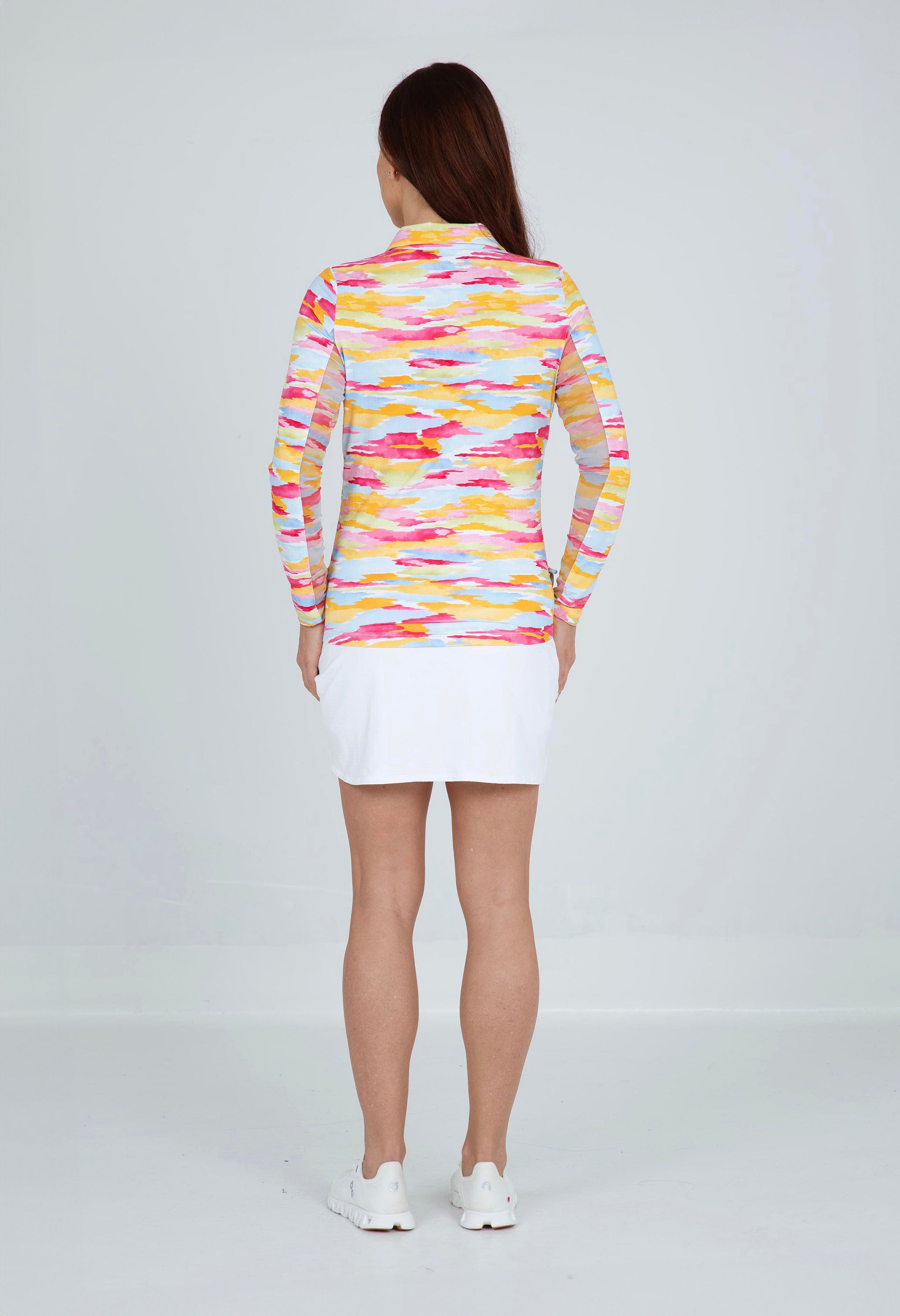 IBKÜL - Jessie Print Adjustable Length Long Sleeve Polo – 48867 - Color: Watermelon Multi