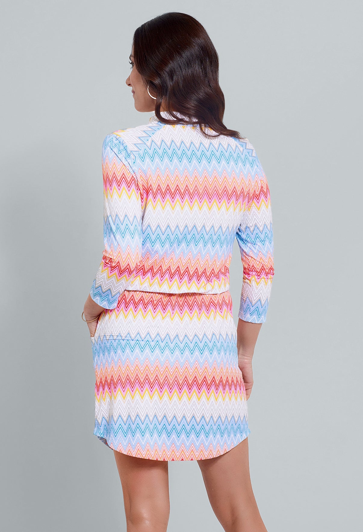 IBKÜL - Susan Print ¾ Sleeve Drawstring Dress - Color: Candy Pink Multi