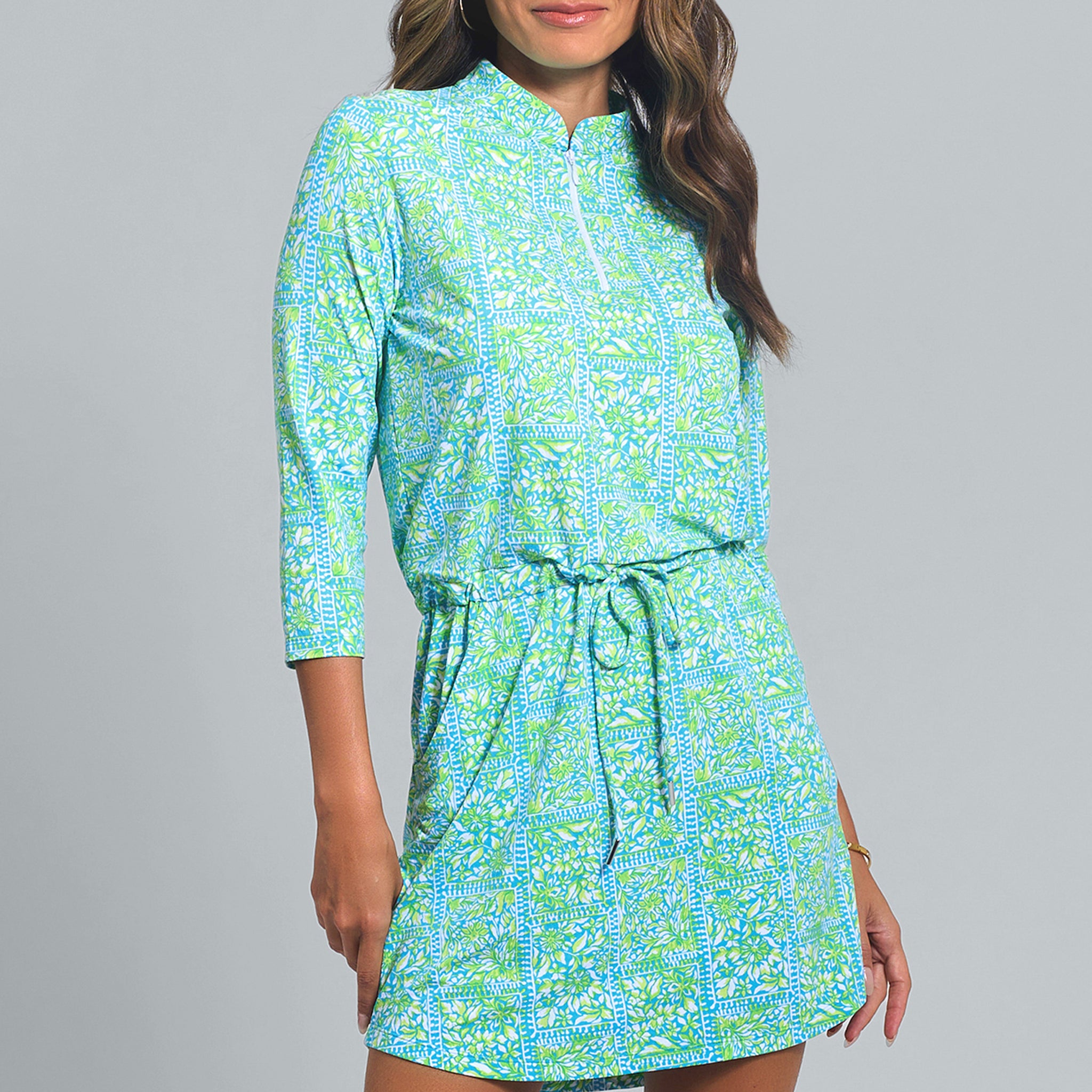 Josie Print ¾ Sleeve Drawstring Dress