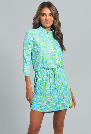 Josie Print ¾ Sleeve Drawstring Dress
