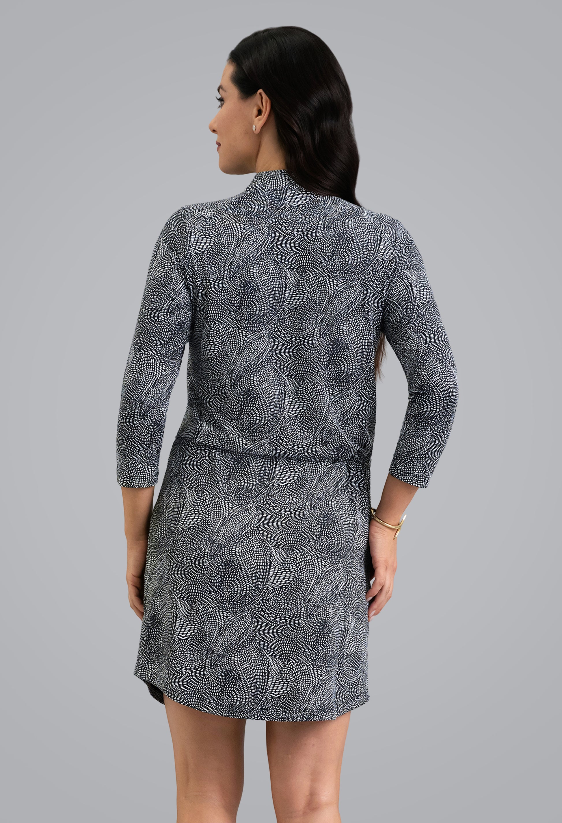 IBKÜL - Stephanie 3/4 Sleeve Drawstring Dress - Color: Black/White