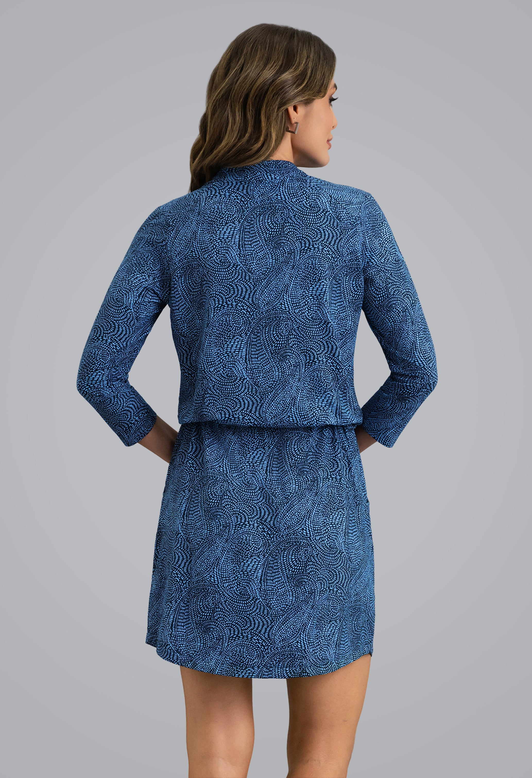 IBKÜL - Stephanie 3/4 Sleeve Drawstring Dress - Color: Classic Navy/Peri
