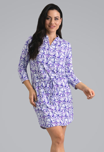 IBKÜL - Norma 3/4 Sleeve Drawstring Dress - Color: Plum