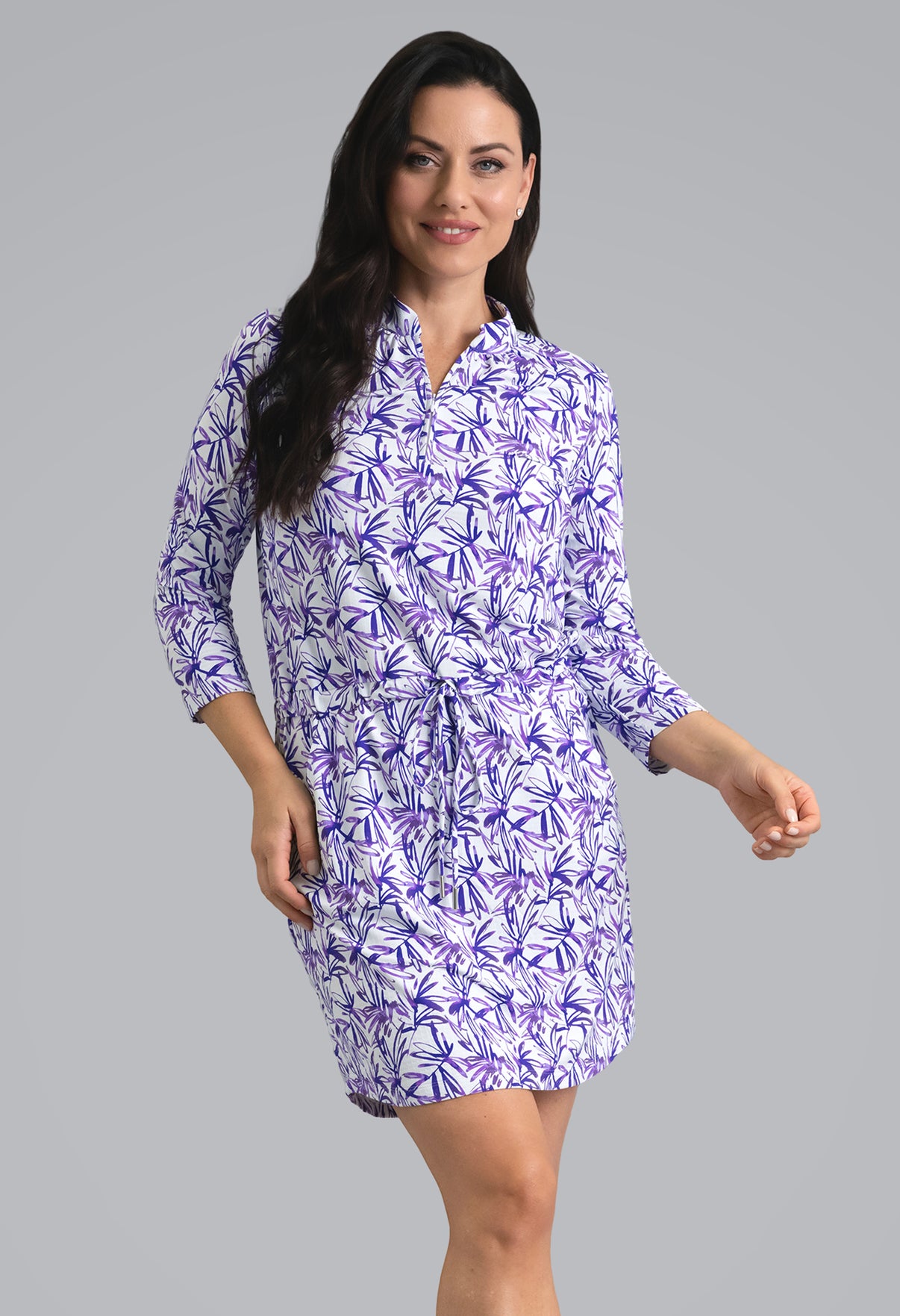 IBKÜL - Norma 3/4 Sleeve Drawstring Dress - Color: Plum