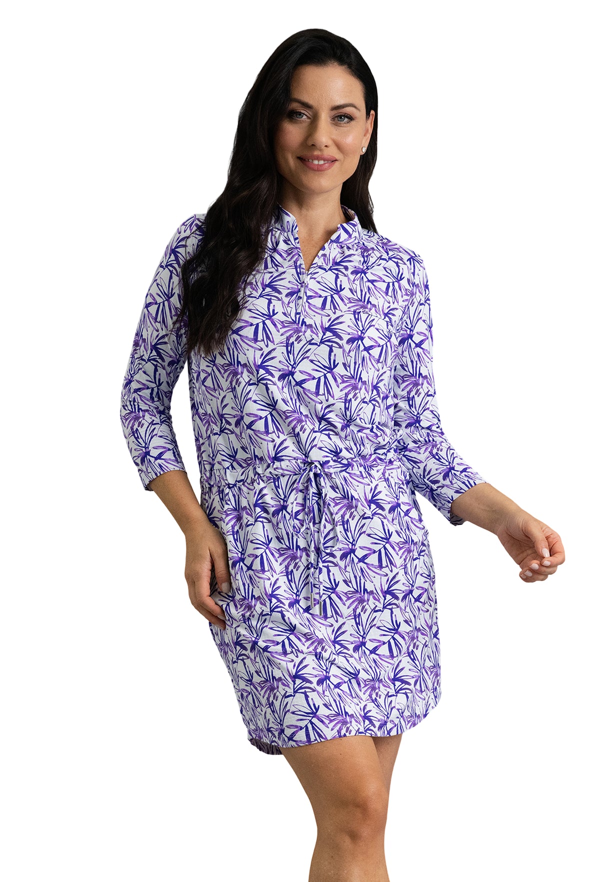 IBKÜL - Norma 3/4 Sleeve Drawstring Dress - Color: Plum