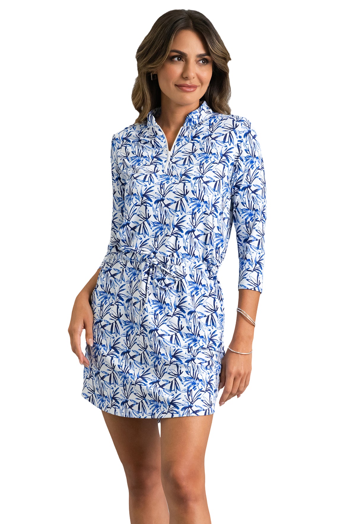 IBKÜL - Norma 3/4 Sleeve Drawstring Dress - Color: Peri