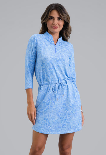 IBKÜL - Annie 3/4 Sleeve Drawstring Dress - Color: Peri/Lt. Peri