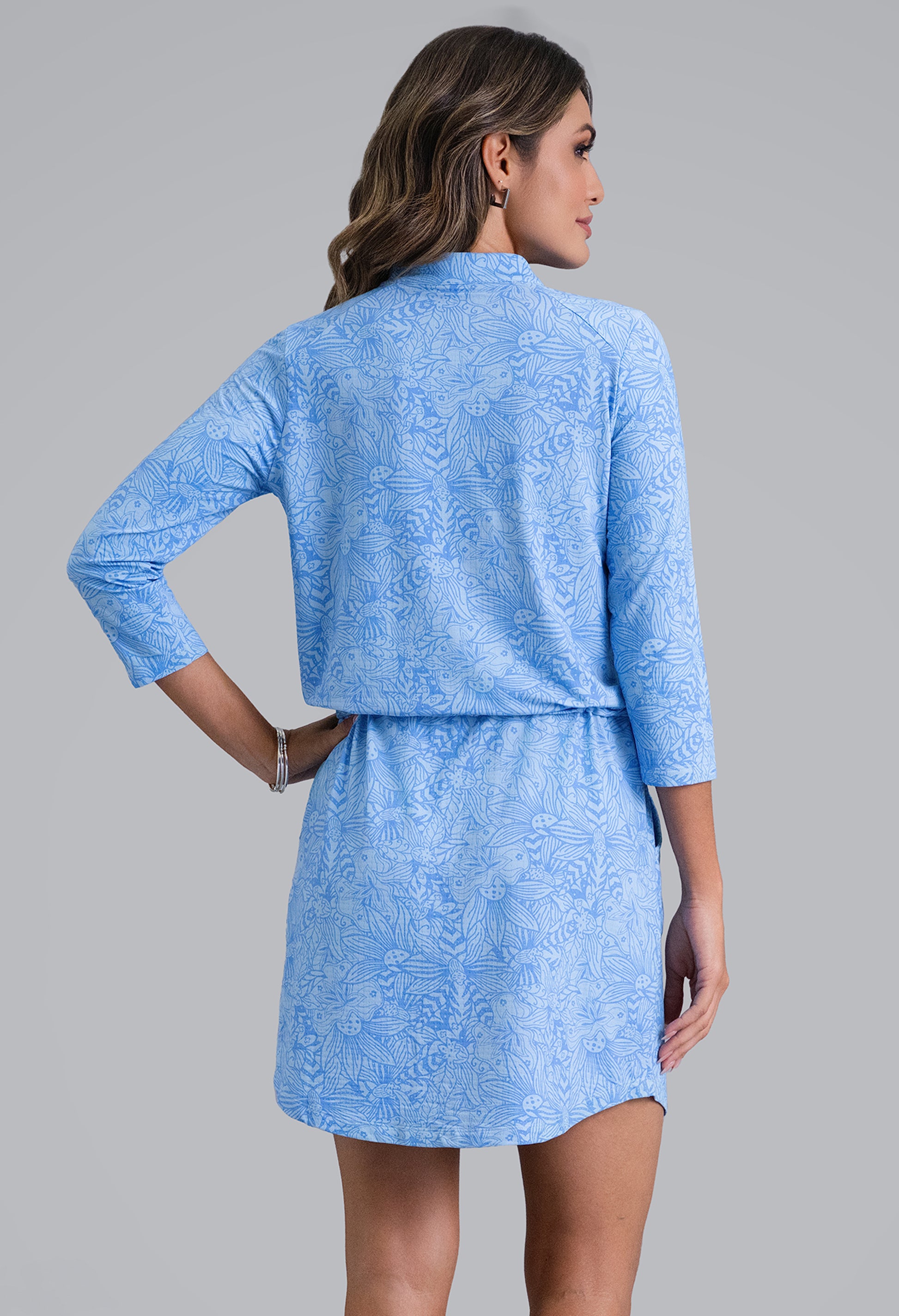 IBKÜL - Annie 3/4 Sleeve Drawstring Dress - Color: Peri/Lt. Peri