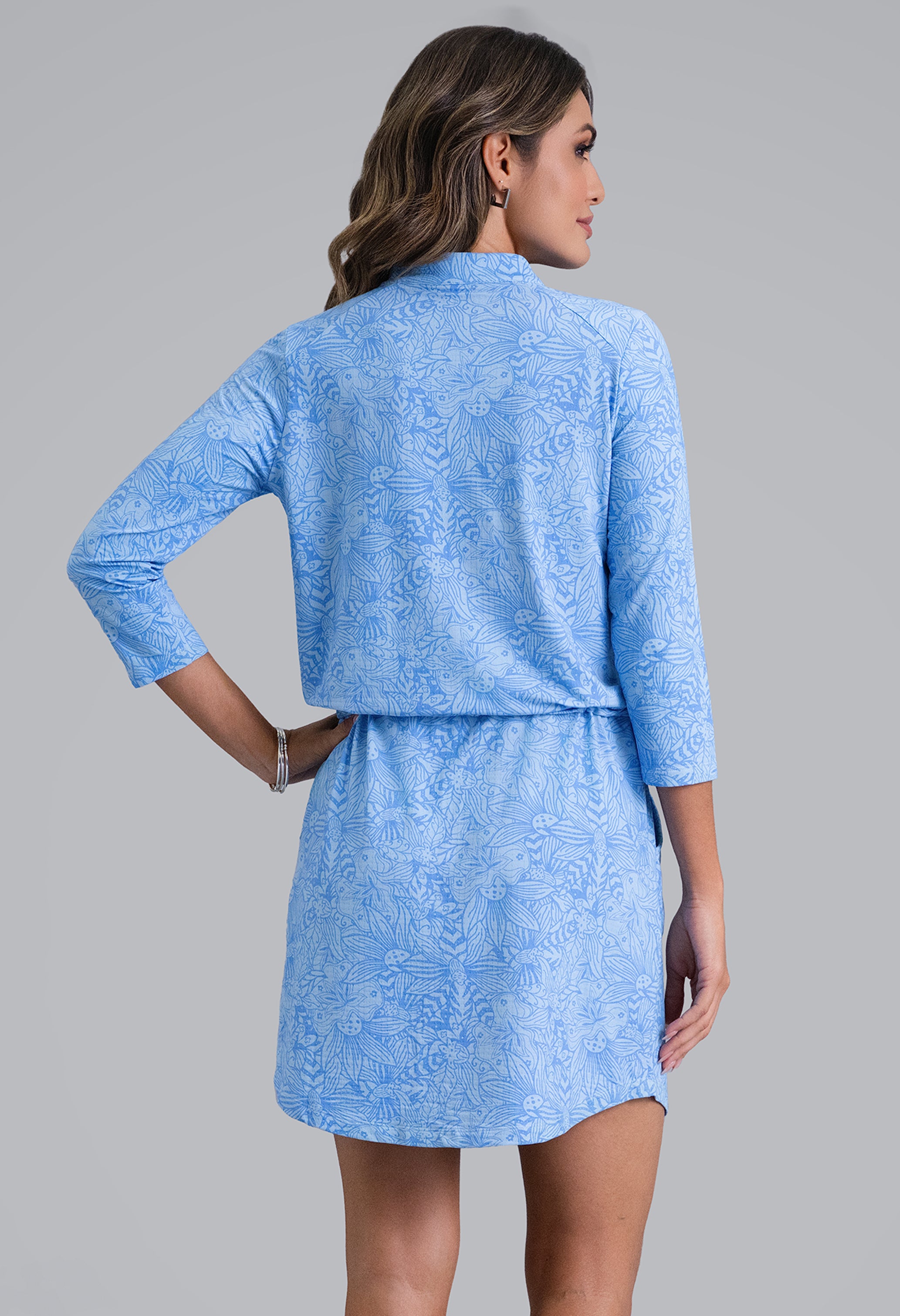 IBKÜL - Annie 3/4 Sleeve Drawstring Dress - Color: Peri/Lt. Peri