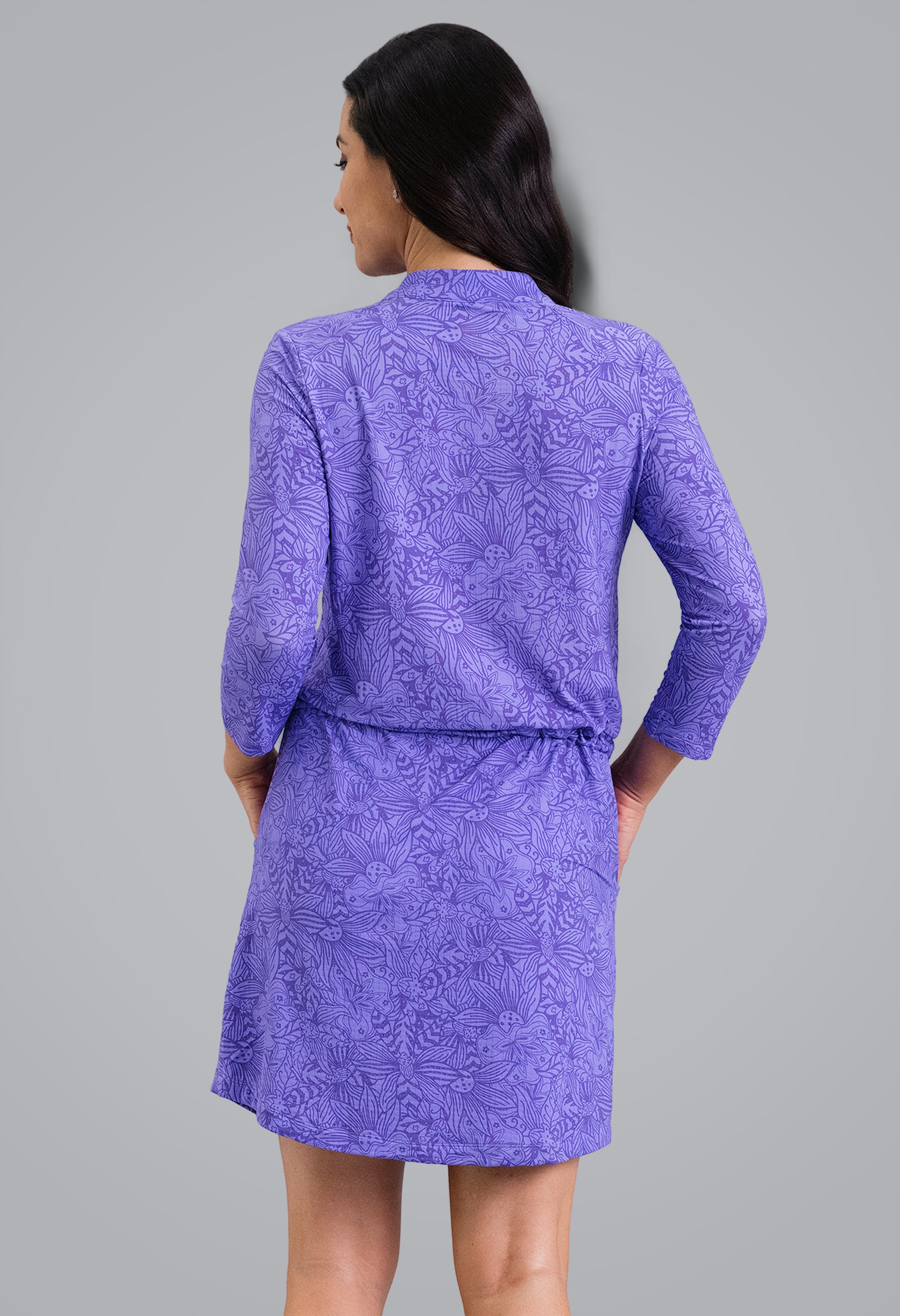 IBKÜL - Annie 3/4 Sleeve Drawstring Dress - Color: Plum/Lavender