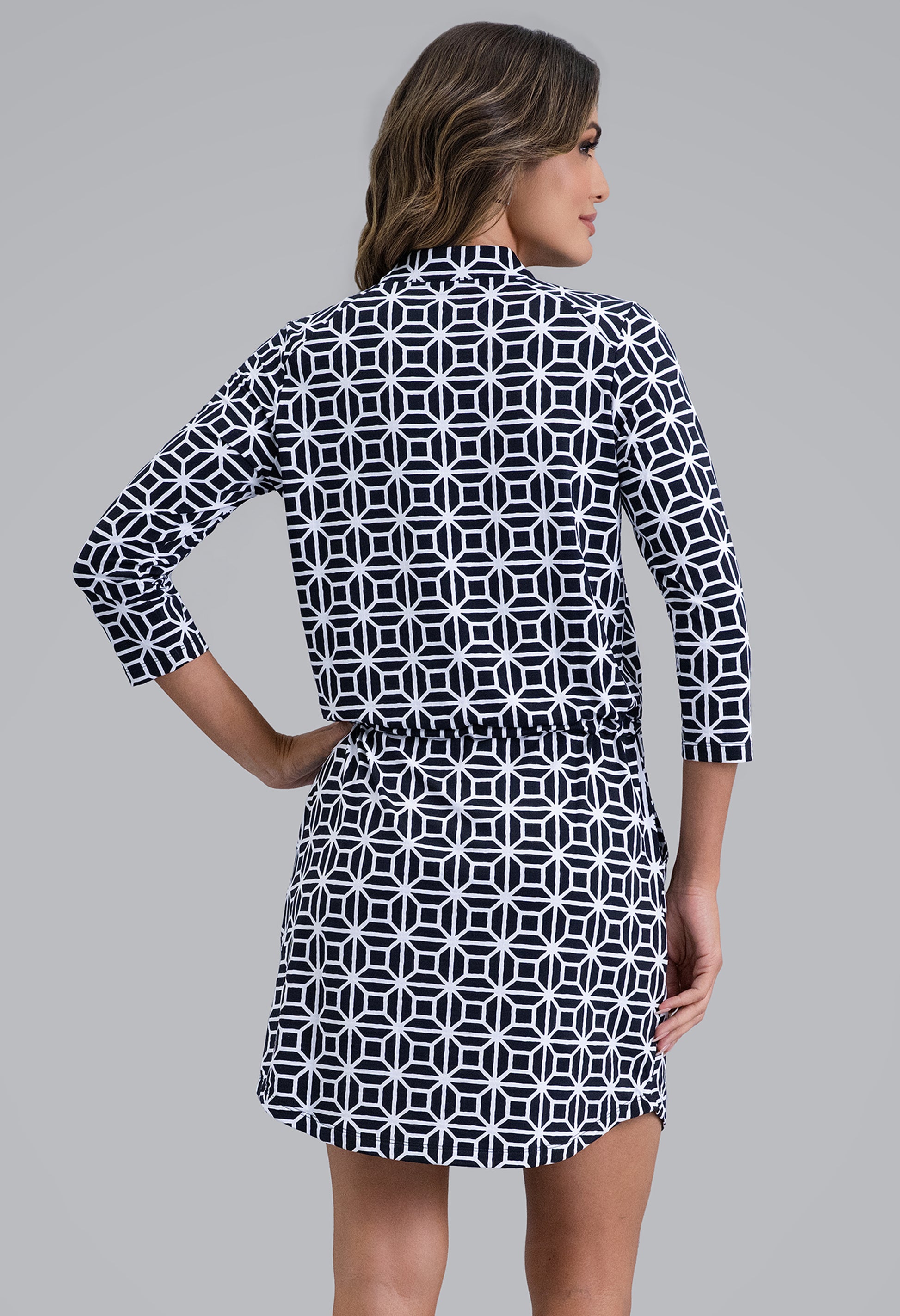 IBKÜL - Carolyn 3/4 Sleeve Drawstring Dress - Color: Black