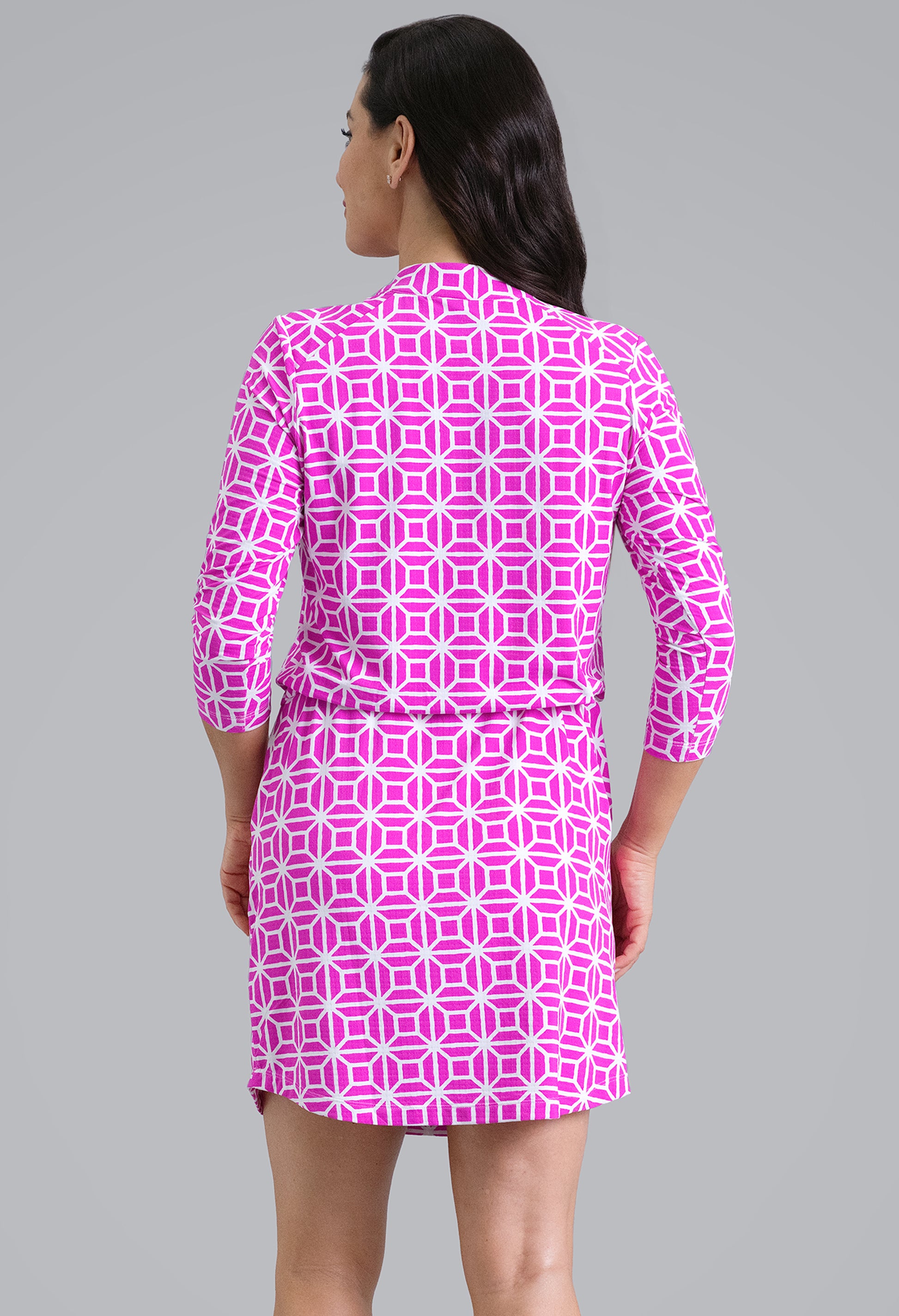 IBKÜL - Carolyn 3/4 Sleeve Drawstring Dress - Color: Hot Pink
