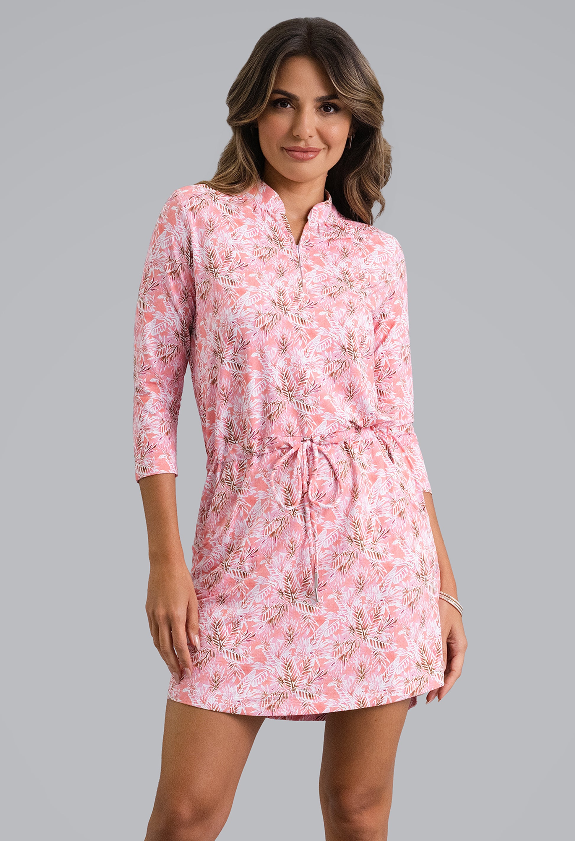 IBKÜL - Briana 3/4 Sleeve Drawstring Dress - Color: Peach
