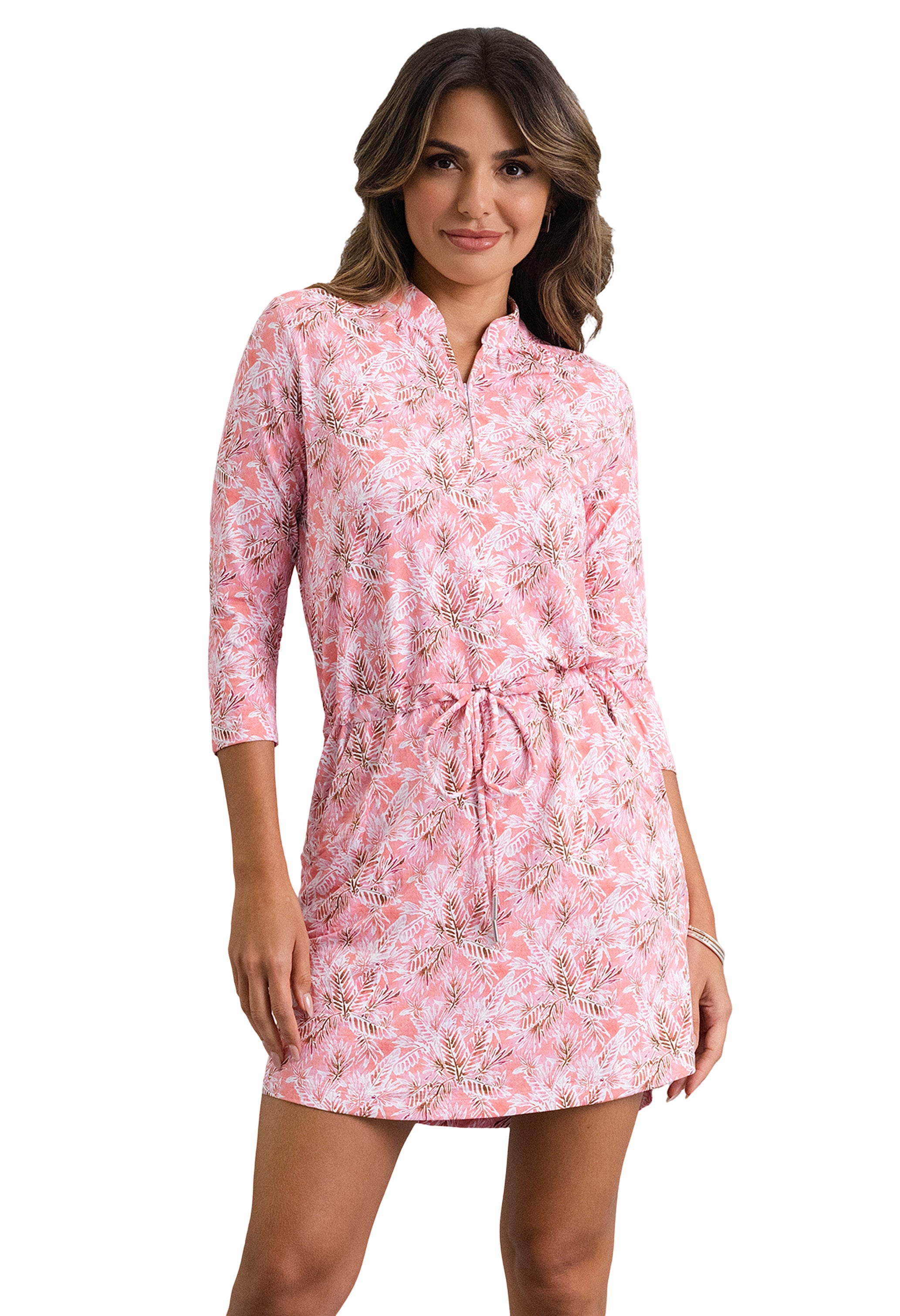 IBKÜL - Briana 3/4 Sleeve Drawstring Dress - Color: Peach