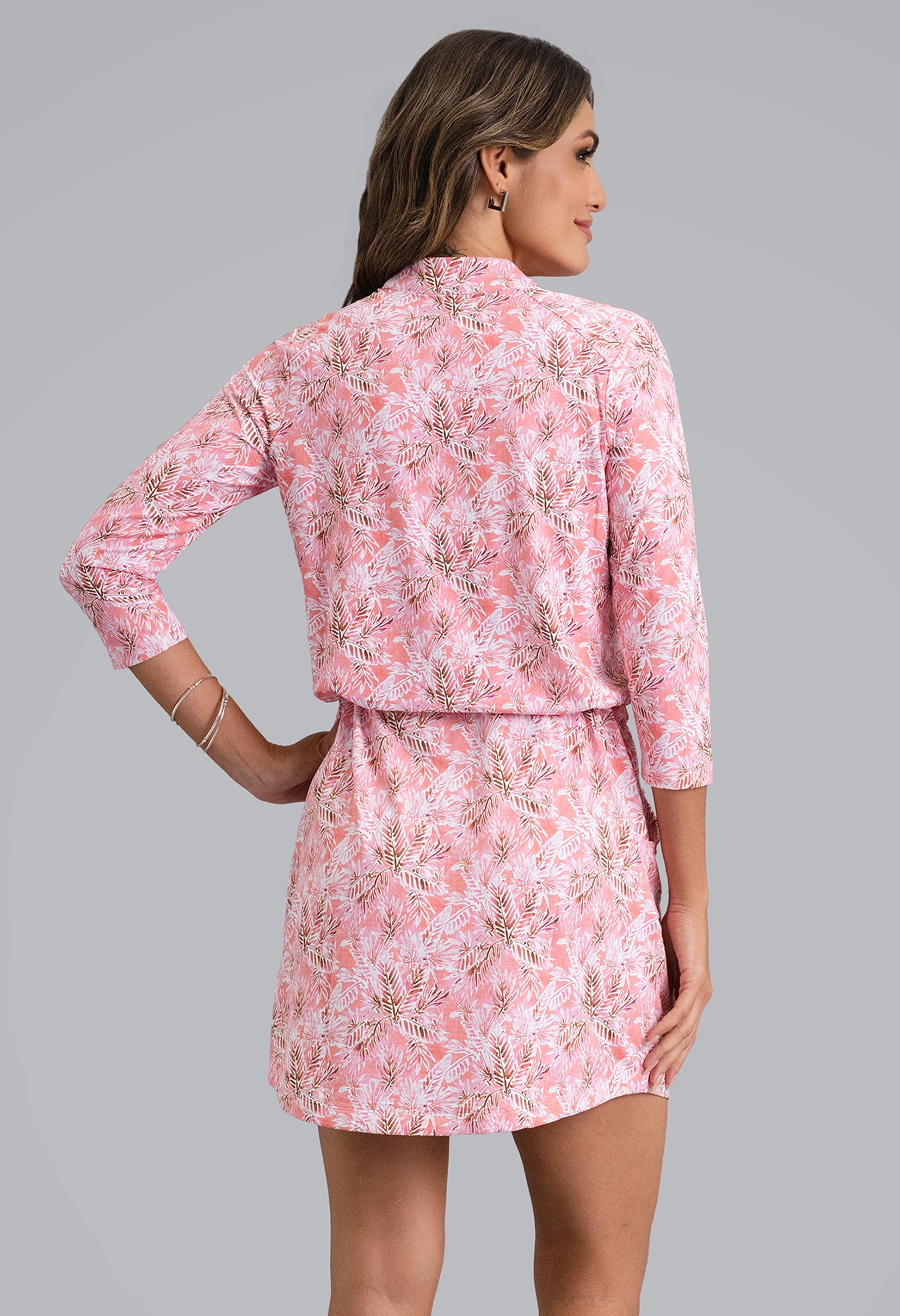 IBKÜL - Briana 3/4 Sleeve Drawstring Dress - Color: Peach