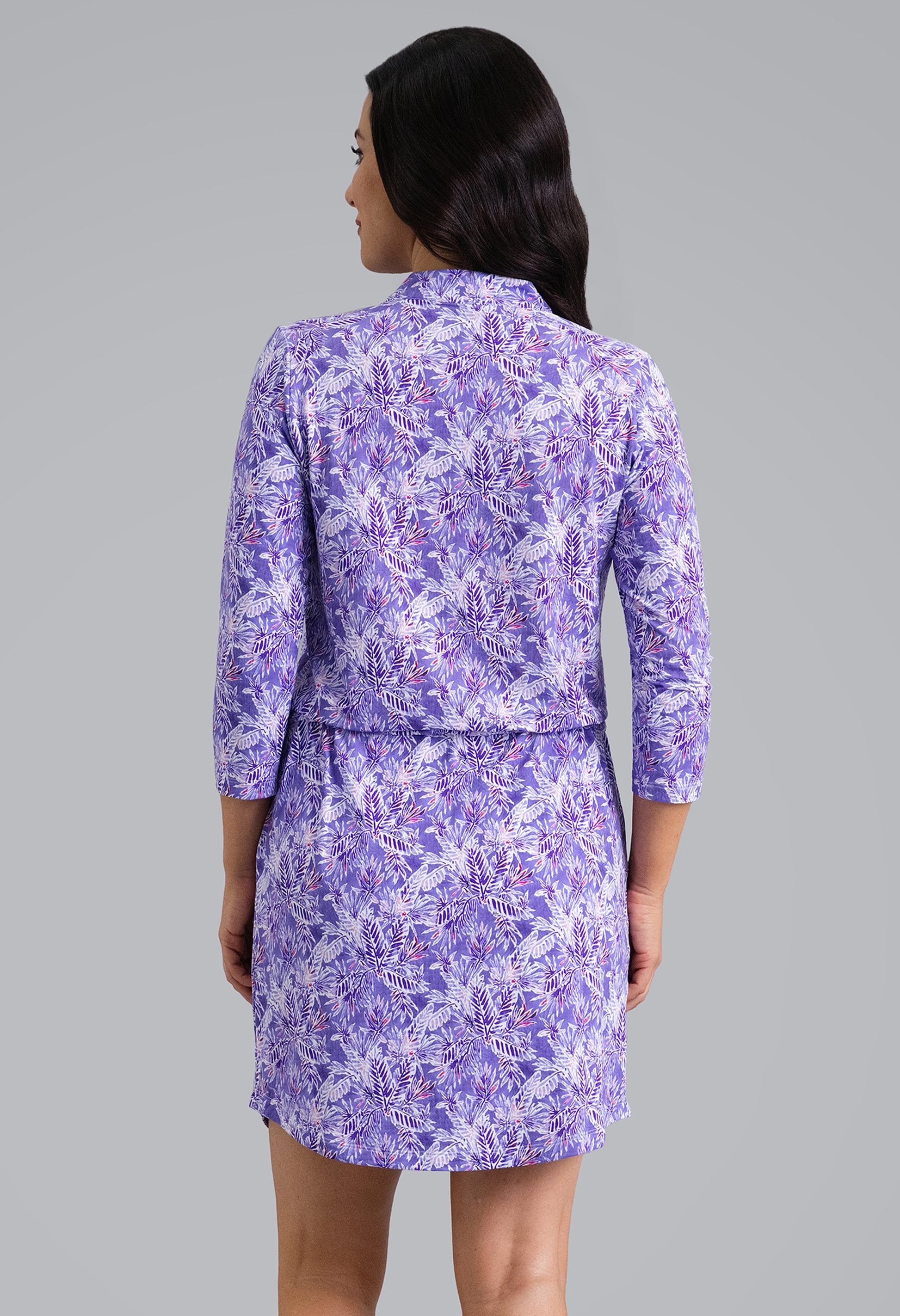 IBKÜL - Briana 3/4 Sleeve Drawstring Dress - Color: Plum