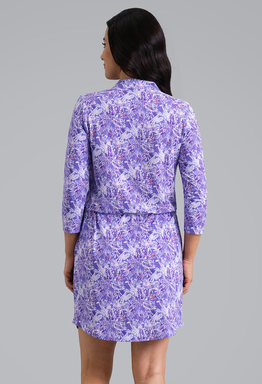IBKÜL - Briana 3/4 Sleeve Drawstring Dress - Color: Plum