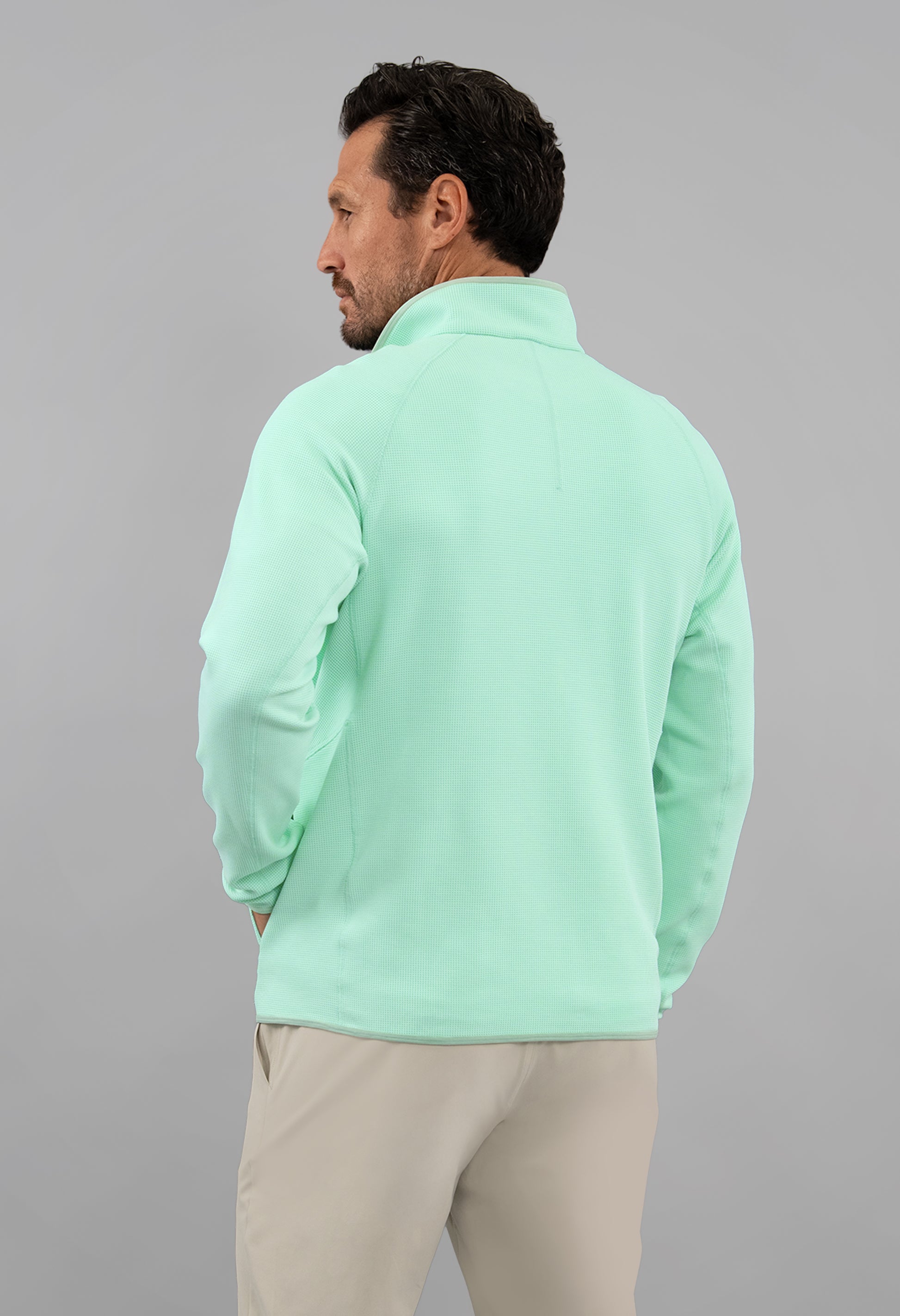 IBKÜL - Waffle Knit 1/4 Snap Mock Neck Top - Color: Pool Party Heather