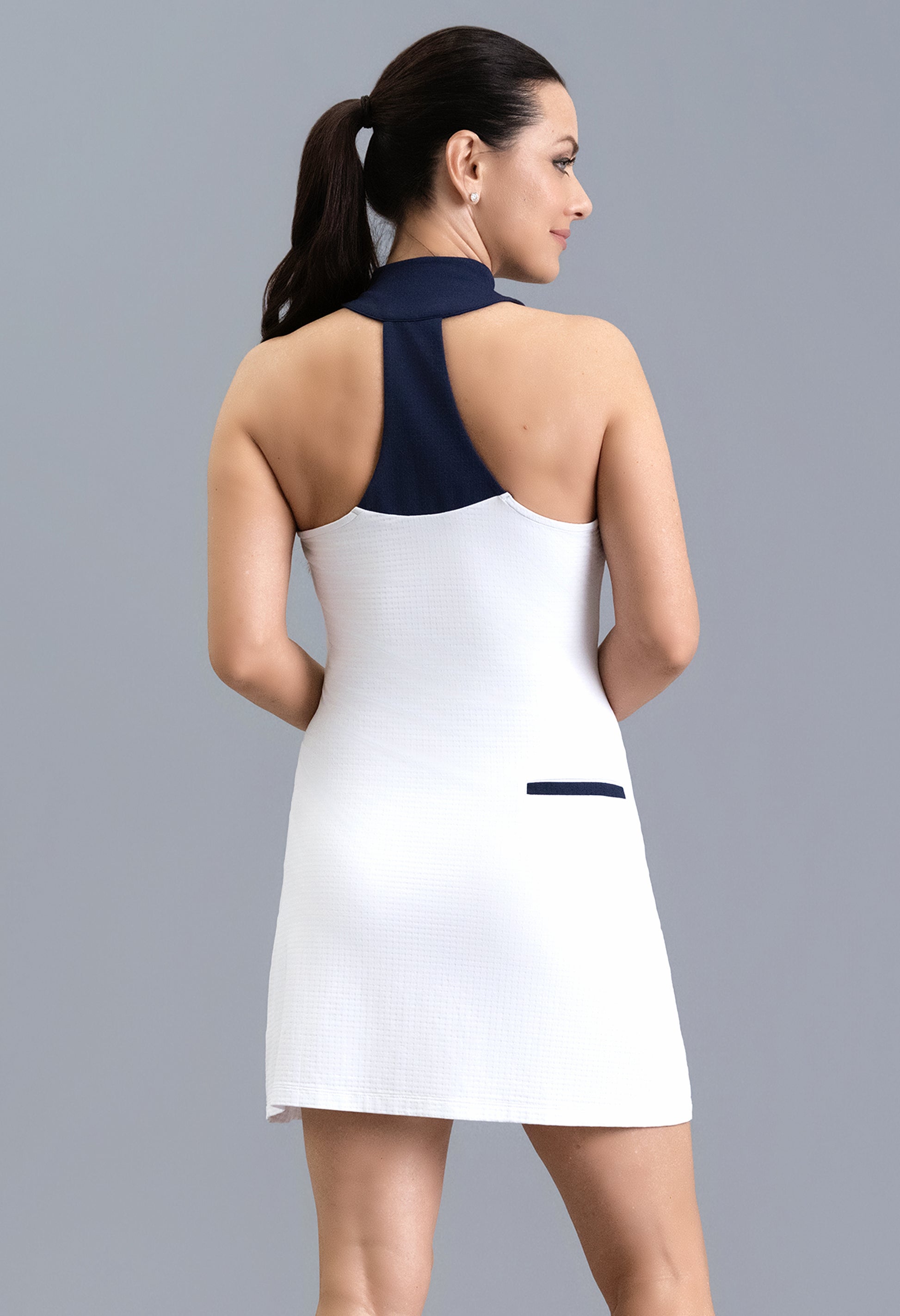 IBKÜL - Color Block Print Tennis Dress - Color: White/Classic Navy