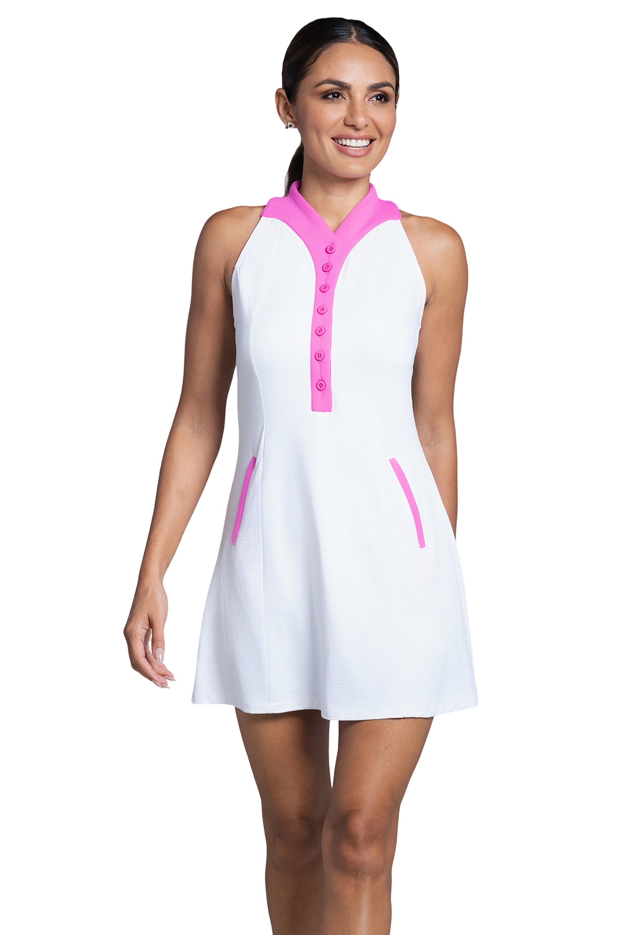 IBKÜL - Color Block Print Tennis Dress - Color: White/Hot Pink