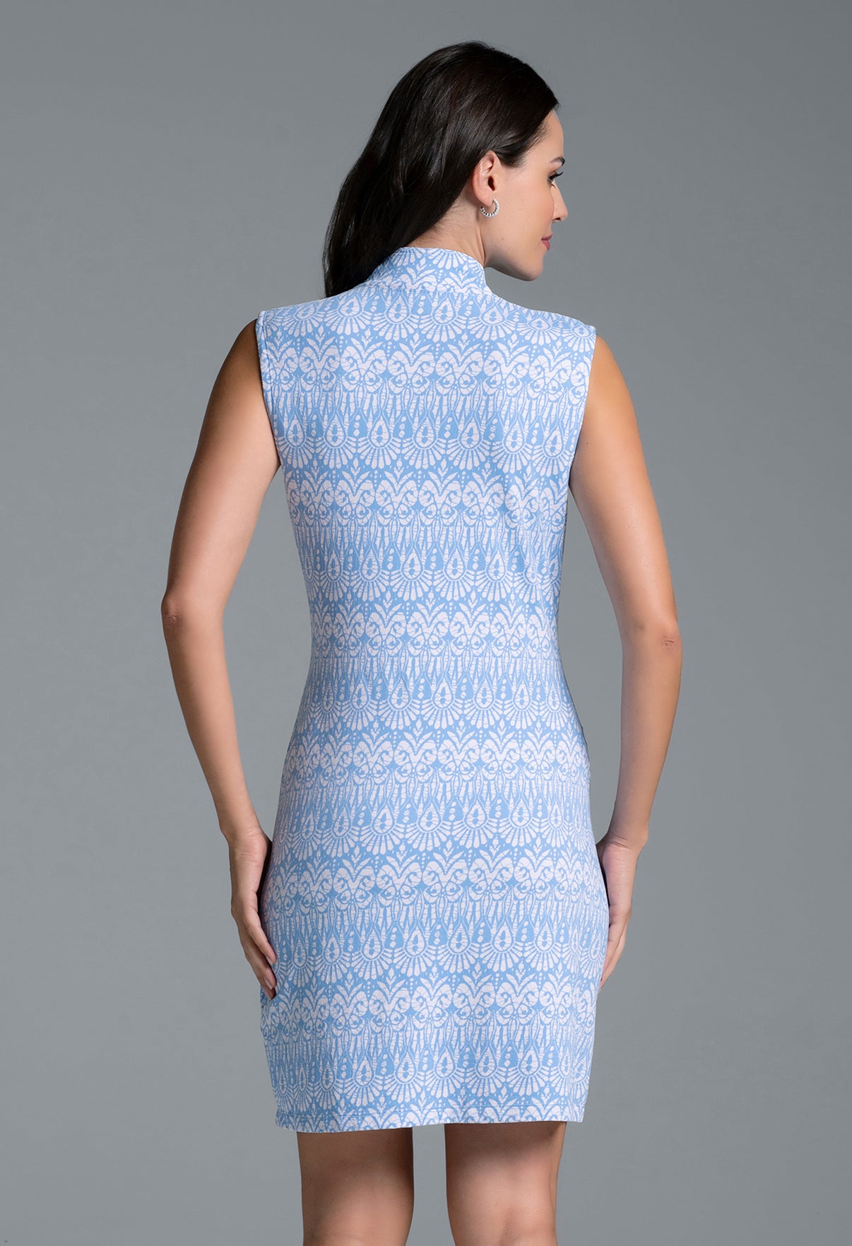 IBKÜL - Barbara Print Sleeveless Mock Dress – 58086 - Color: Peri/White