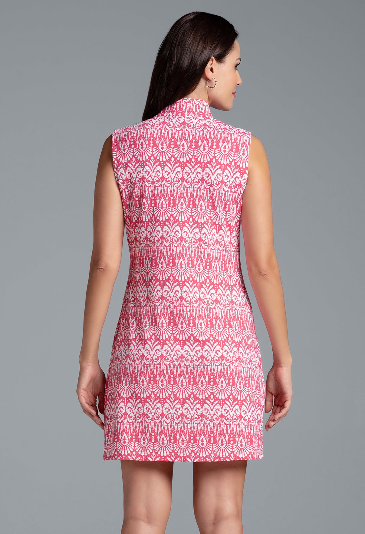 IBKÜL - Barbara Print Sleeveless Mock Dress – 58086 - Color: Watermelon/White