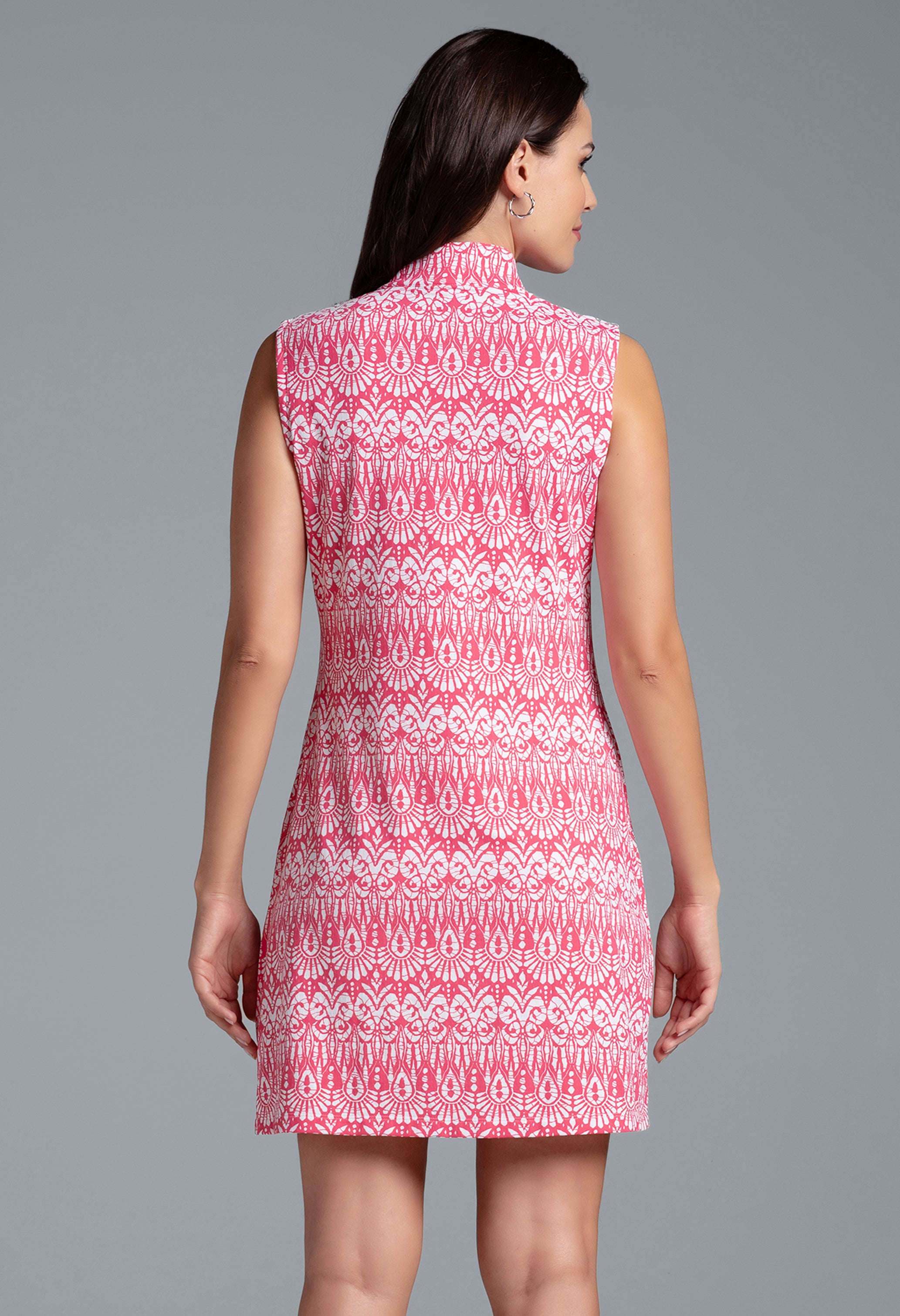 IBKÜL - Barbara Print Sleeveless Mock Dress – 58086 - Color: Watermelon/White
