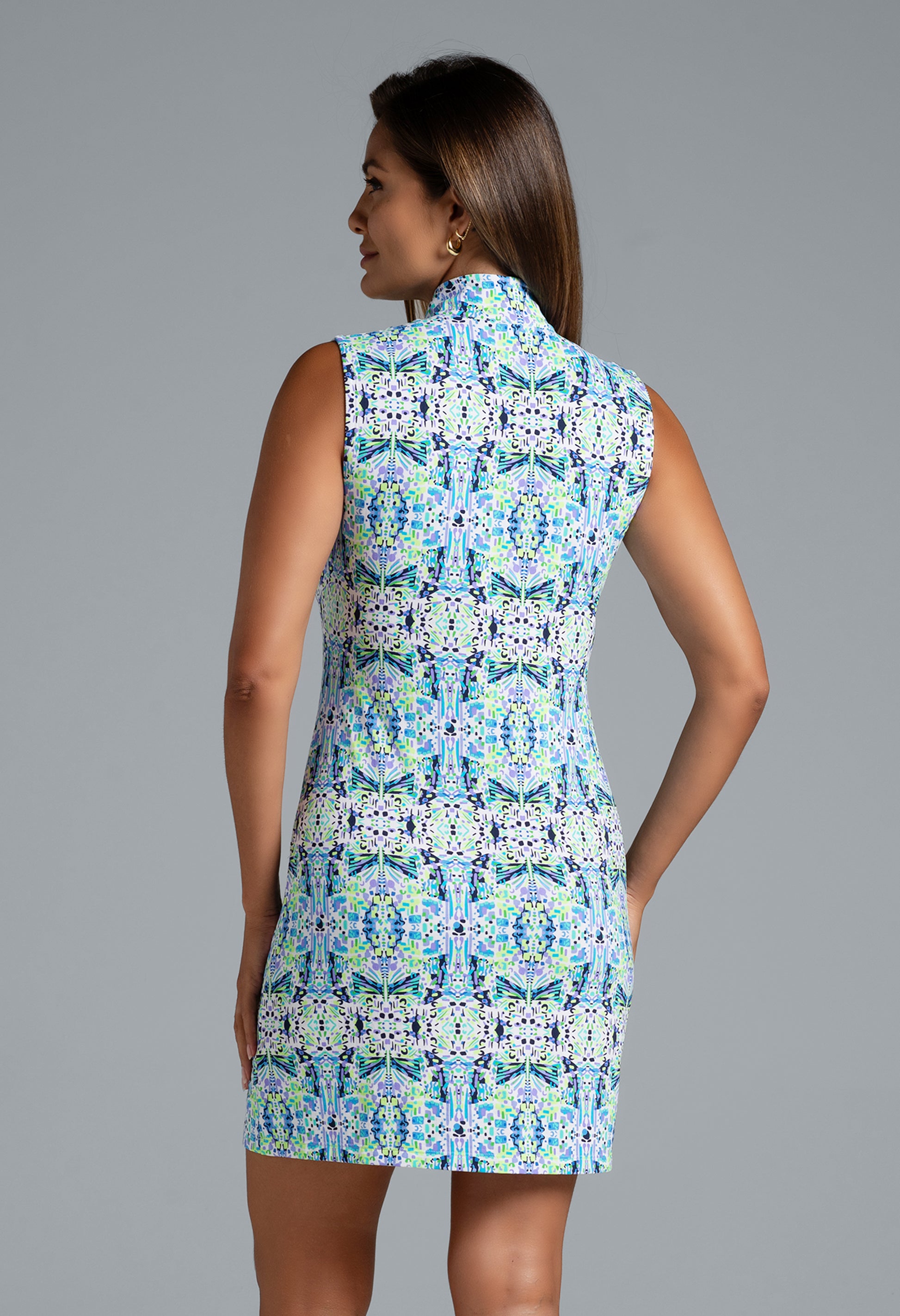 IBKÜL - Ridley Print Sleeveless Mock Dress – 58089 - Color: Navy Multi