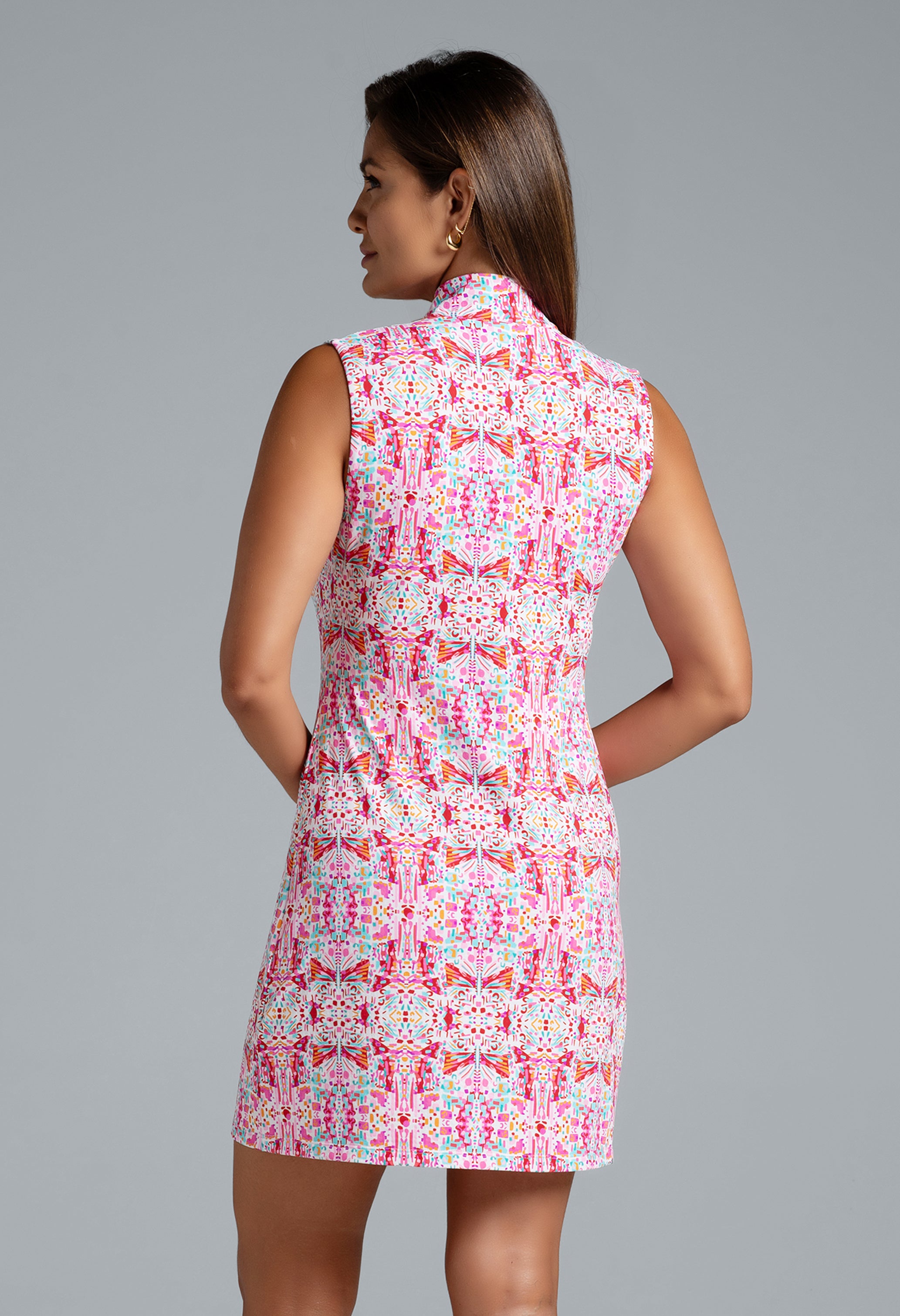 IBKÜL - Ridley Print Sleeveless Mock Dress – 58089 - Color: Watermelon Multi