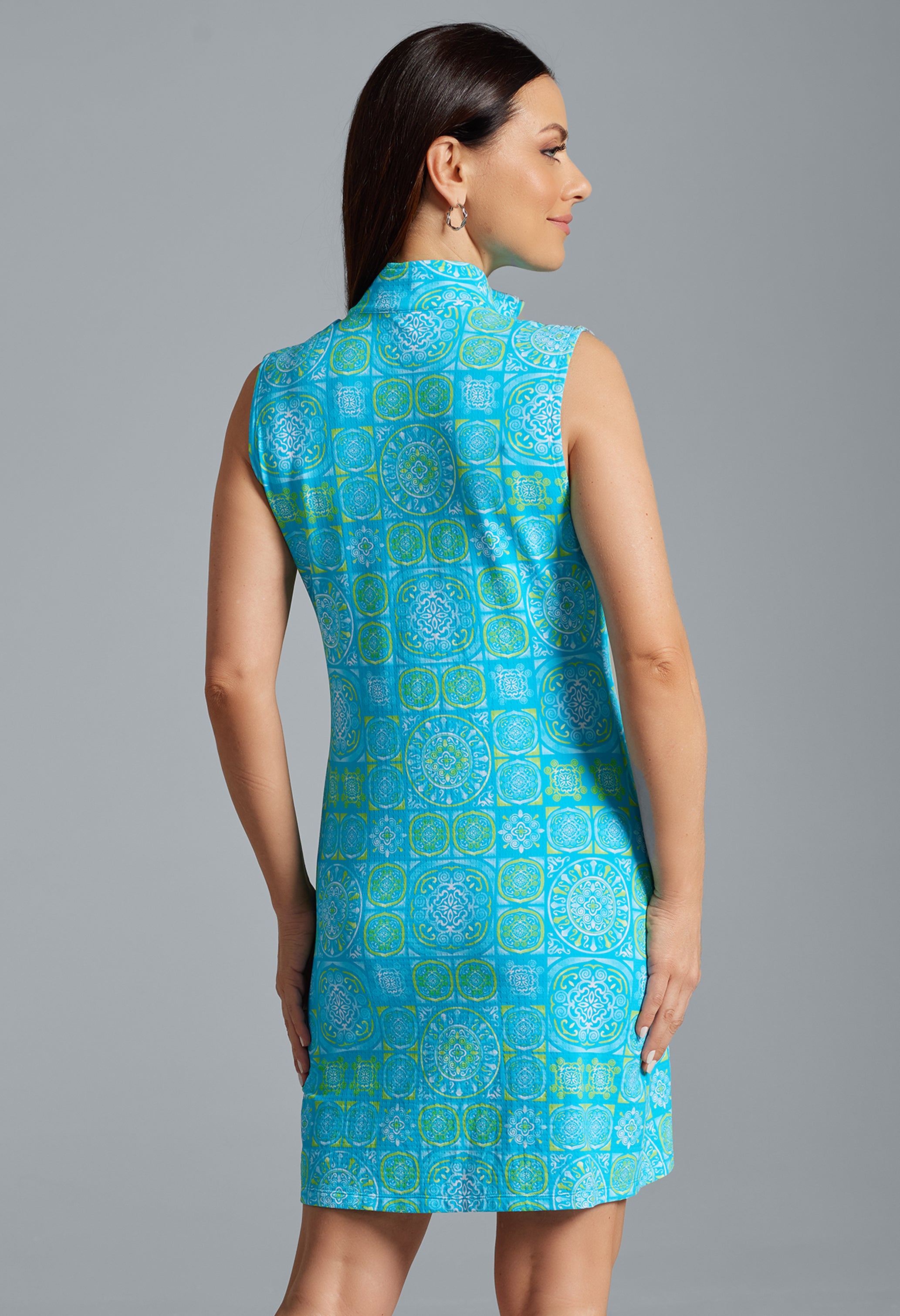 IBKÜL - Colette Print Sleeveless Mock Dress – 58090 - Color: Turquoise/Lime