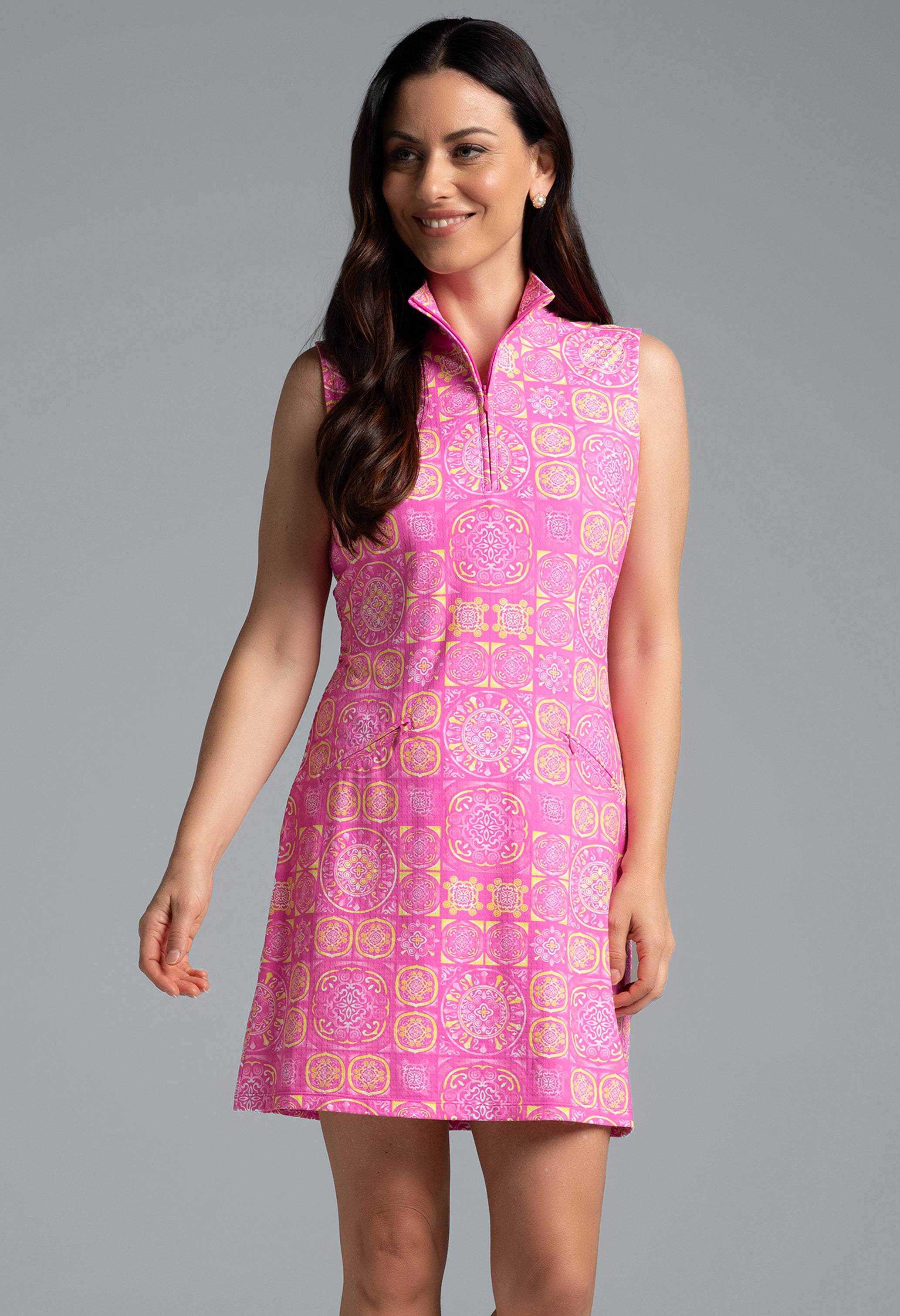 IBKÜL - Barbara Print Sleeveless Mock Dress – 58086 - Color: Watermelon/White