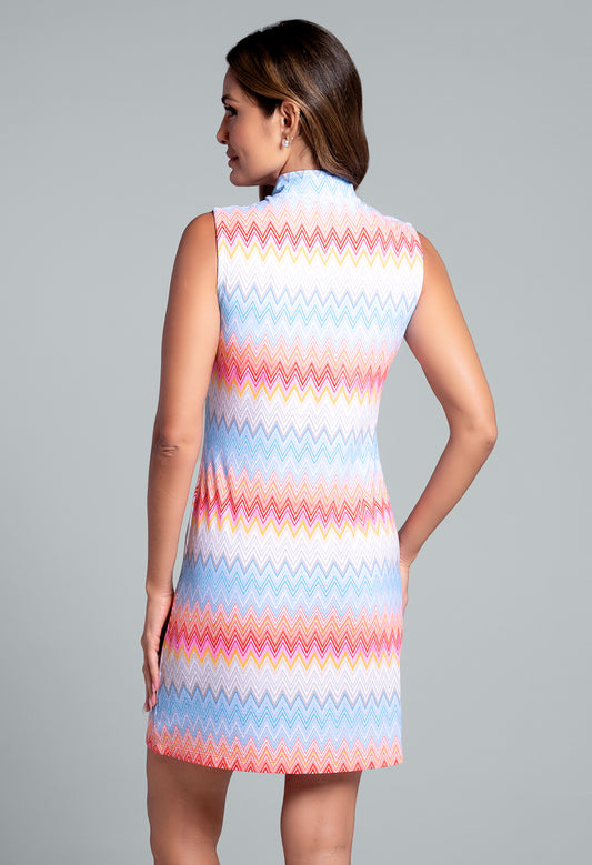 IBKÜL - Susan Print Sleeveless Mock Dress - Color: Candy Pink Multi