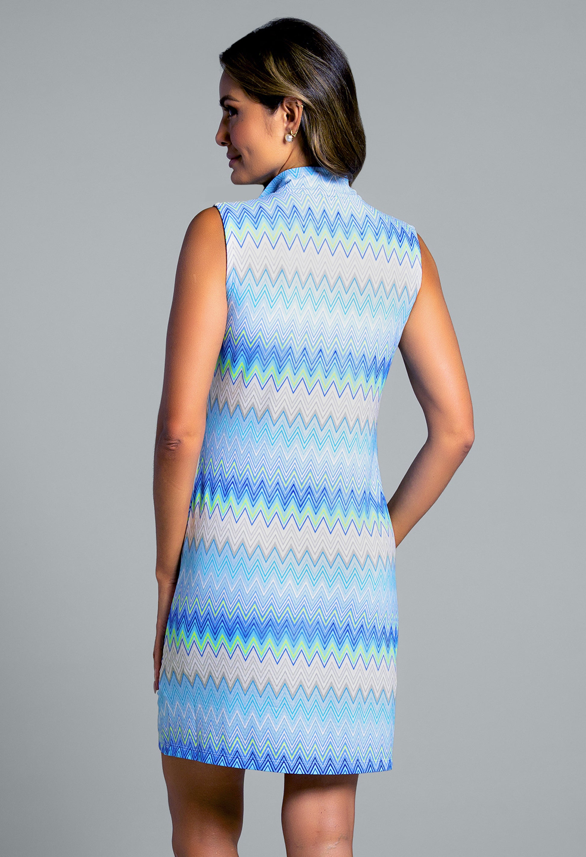 IBKÜL - Susan Print Sleeveless Mock Dress - Color: Seafoam Multi