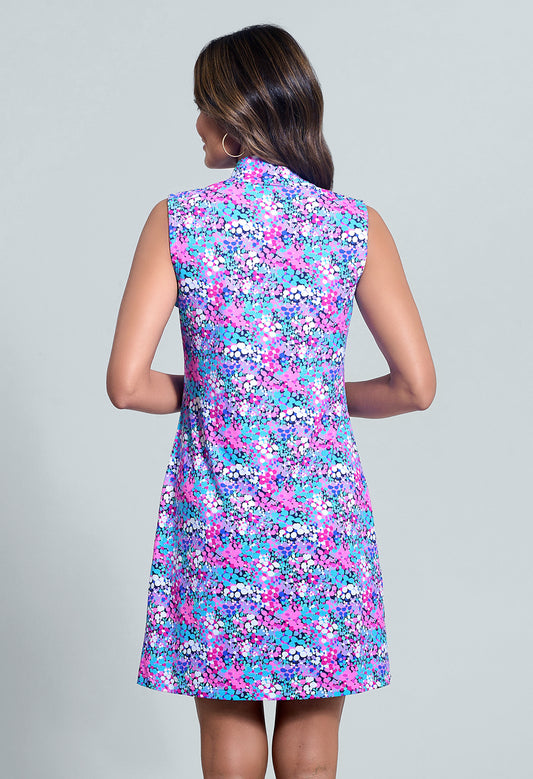 IBKÜL - Allana Print Sleeveless Mock Dress - Color: Candy Pink Multi