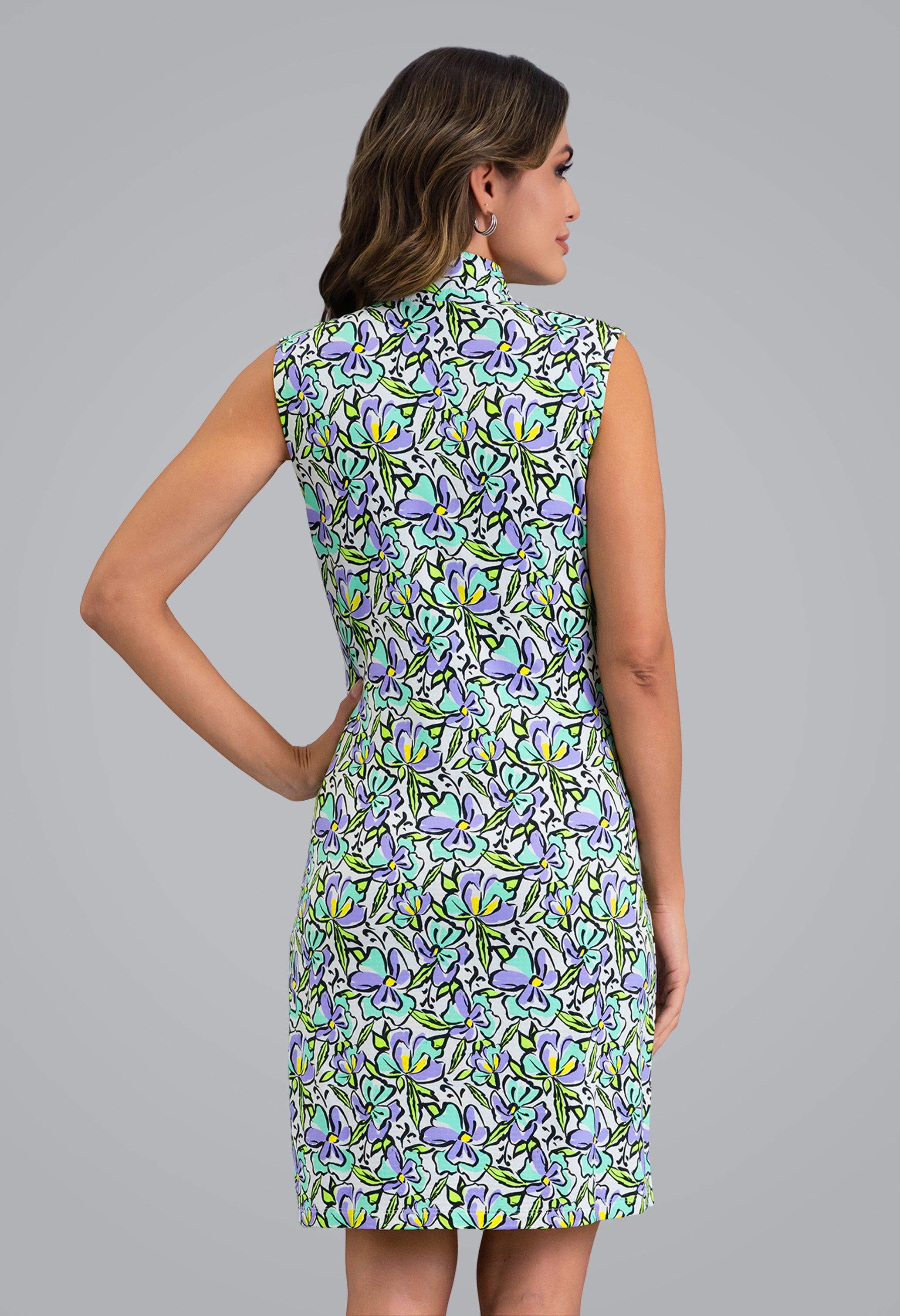IBKÜL - Sonia Sleeveless Mock Neck Dress - Color: Jade/Lavender