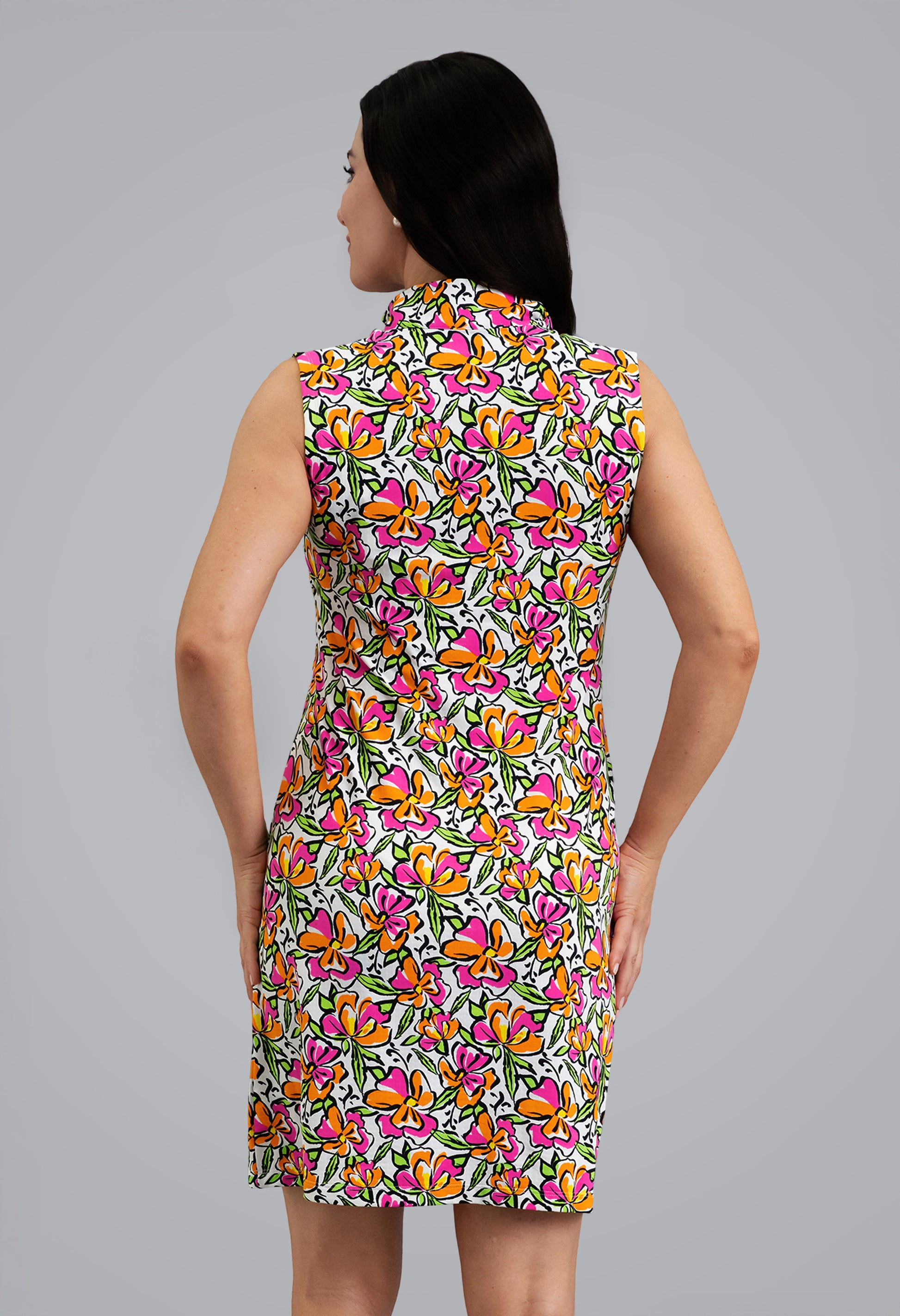IBKÜL - Sonia Sleeveless Mock Neck Dress - Color: Hot Pink/Orange Peel