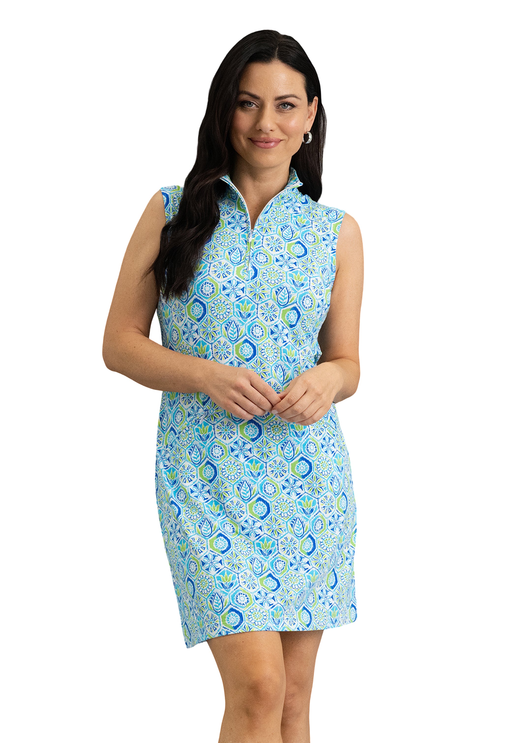 IBKÜL - Alexis Sleeveless Mock Neck Dess - Color: Lime Multi