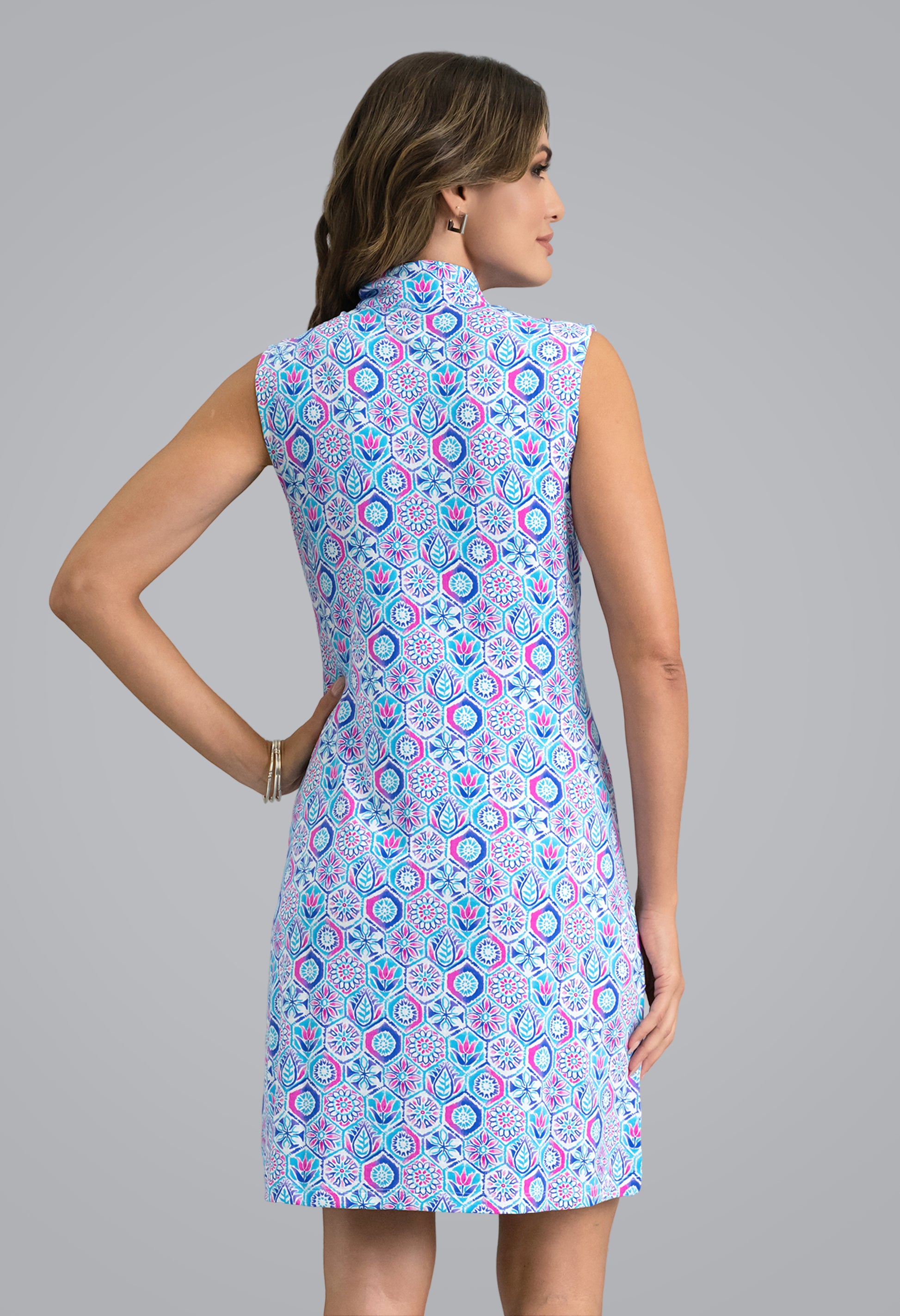 IBKÜL - Alexis Sleeveless Mock Neck Dess - Color: Turquoise Multi