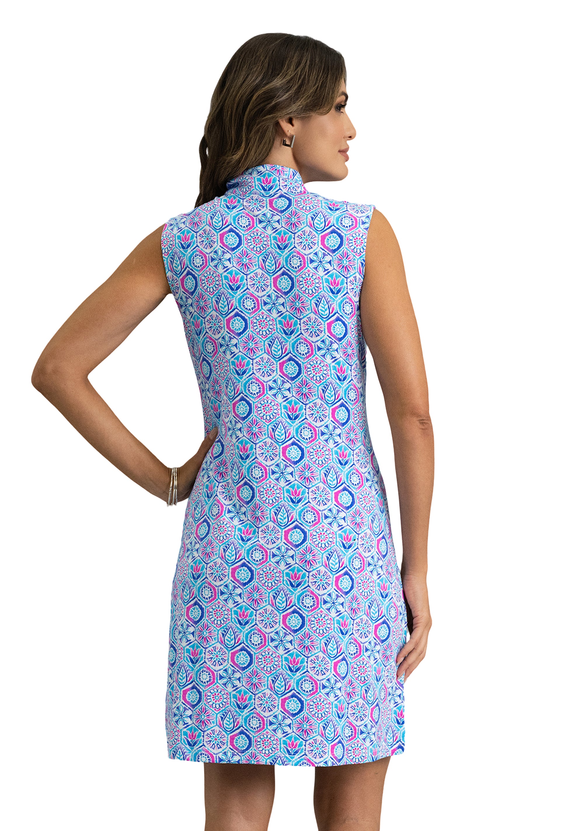 IBKÜL - Alexis Sleeveless Mock Neck Dess - Color: Turquoise Multi
