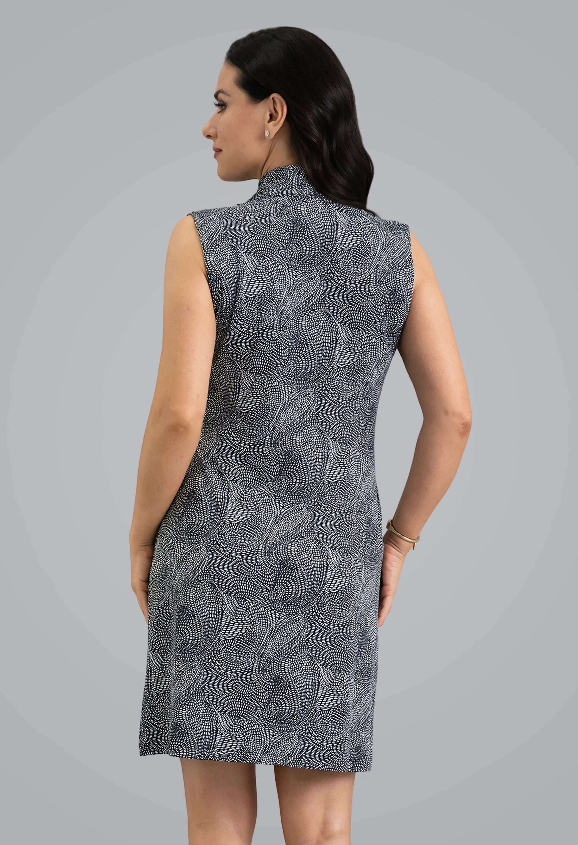 IBKÜL - Stephanie Sleeveless Mock Neck Dress - Color: Black/White