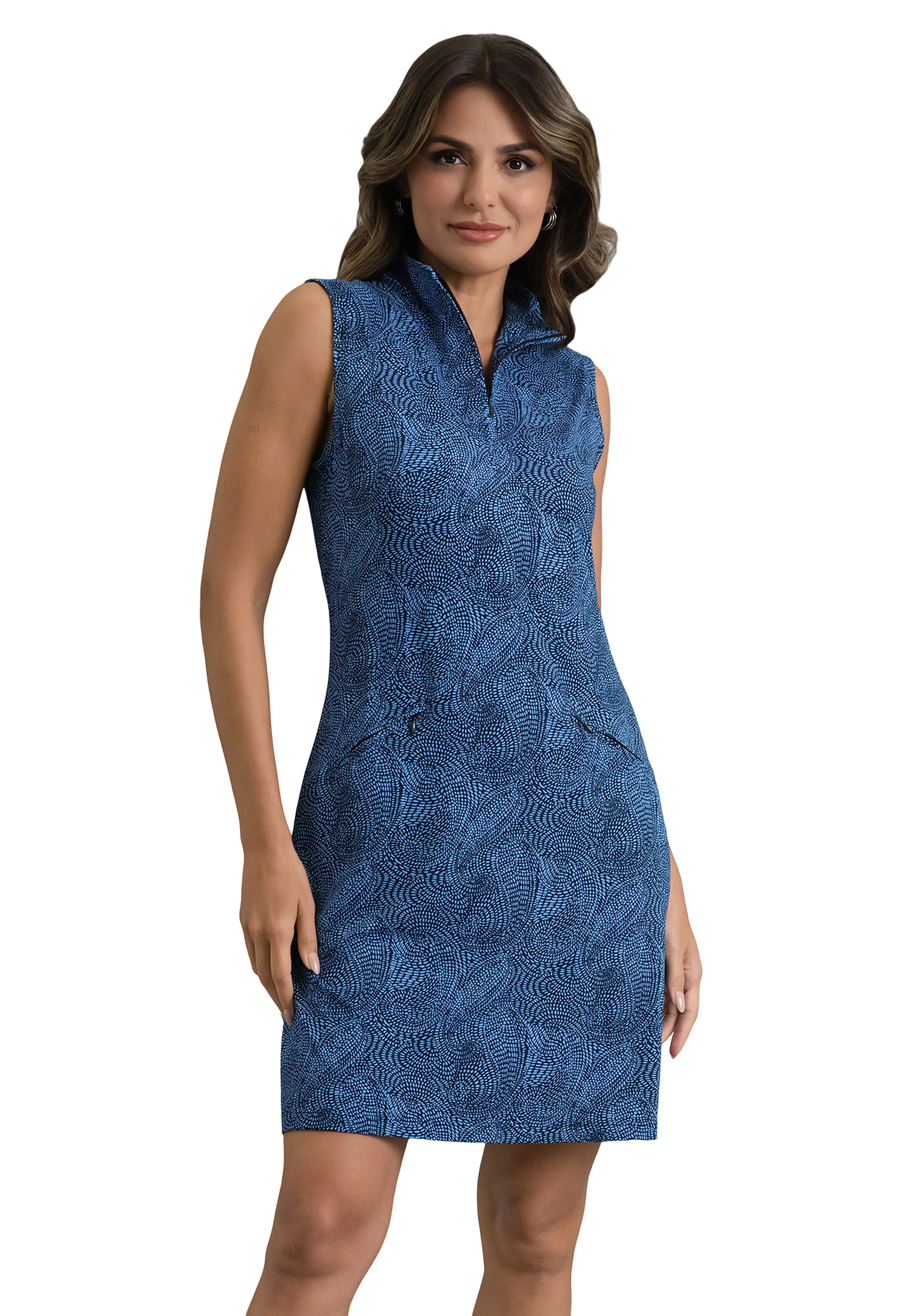 IBKÜL - Stephanie Sleeveless Mock Neck Dress - Color: Classic Navy/Peri