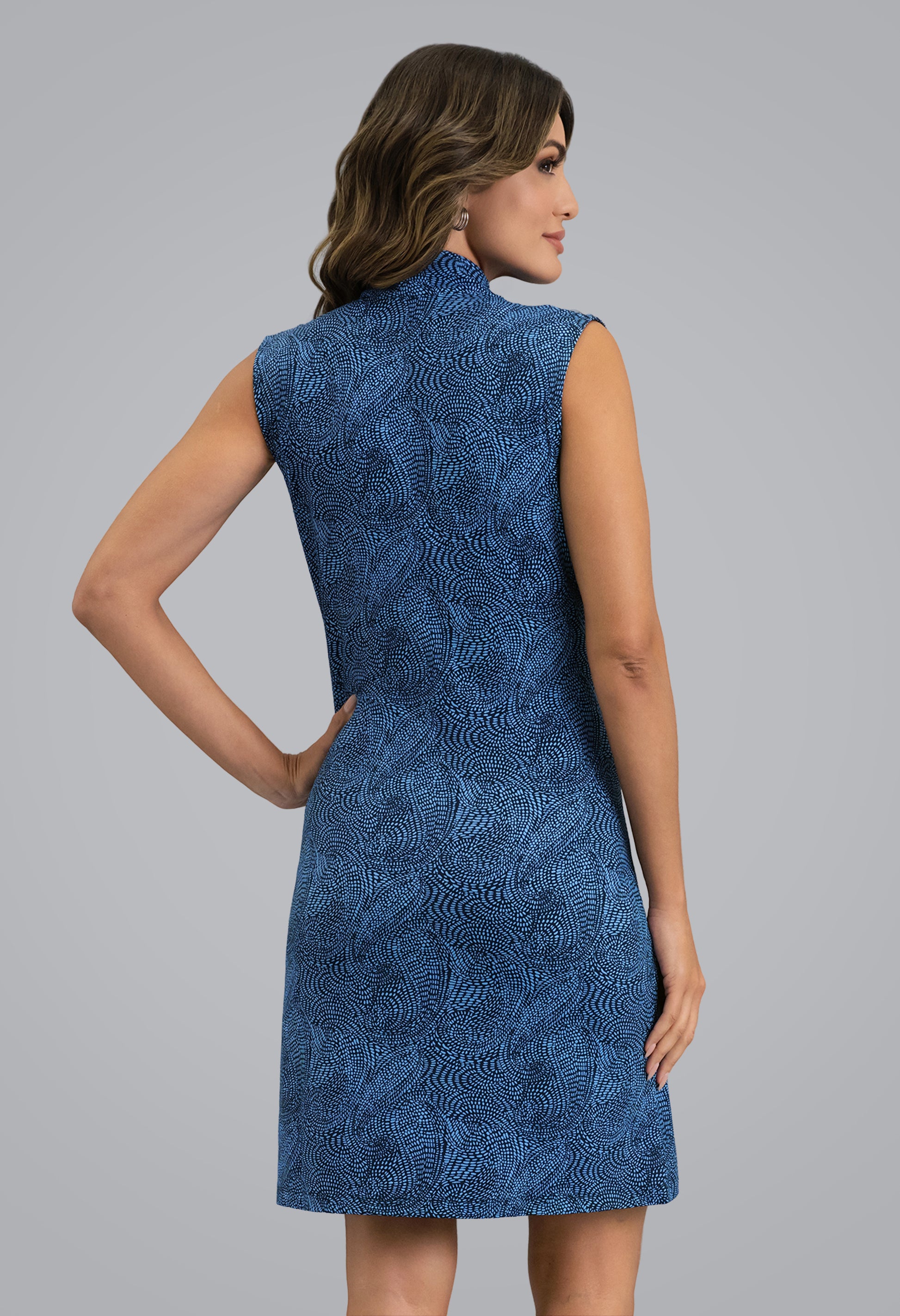 IBKÜL - Stephanie Sleeveless Mock Neck Dress - Color: Classic Navy/Peri