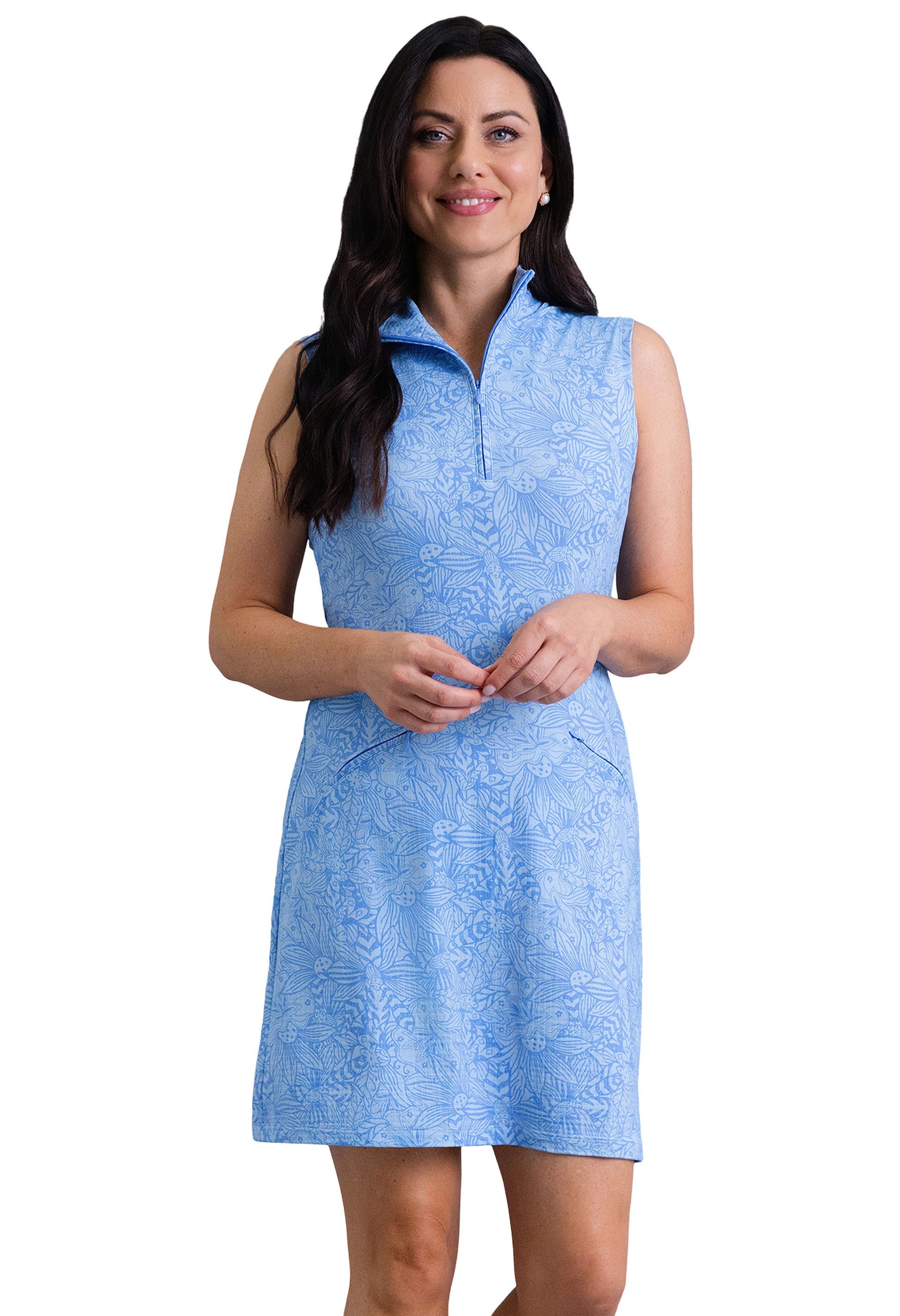 IBKÜL - Annie Sleeveless Mock Neck Dress - Color: Peri/Lt. Peri
