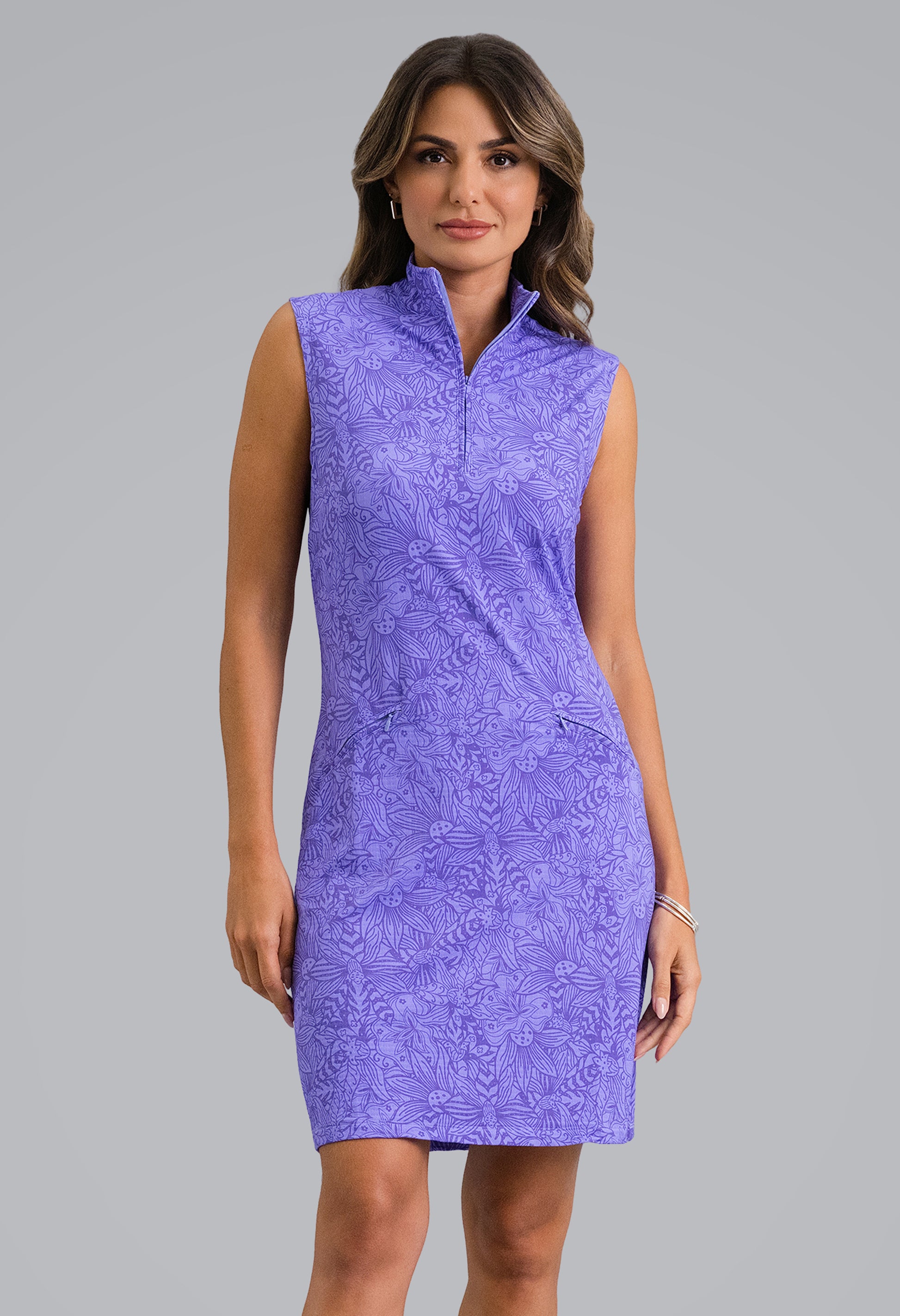 IBKÜL - Annie Sleeveless Mock Neck Dress - Color: Plum/Lavender