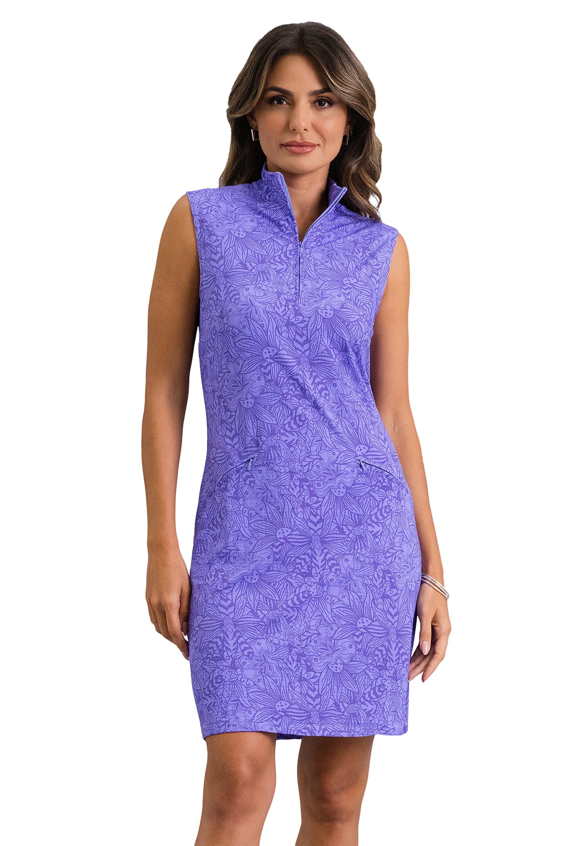 IBKÜL - Annie Sleeveless Mock Neck Dress - Color: Plum/Lavender